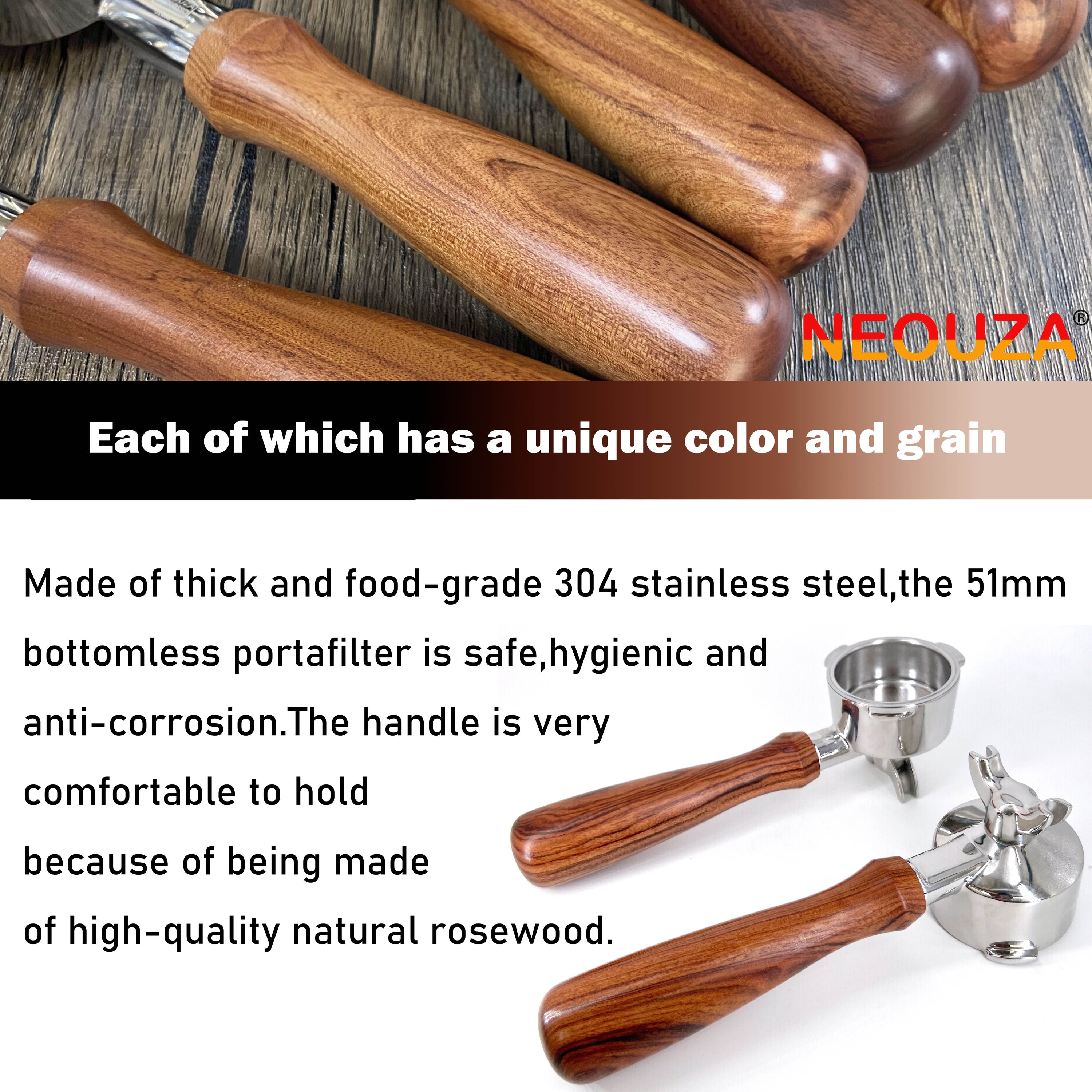 Portafiltro NEOUZA de 51 mm compatible con cafeteras espresso De'Longhi EC680/EC685/EC820/EC850/EC860/EC785/EC885 Cesta de acero inoxidable sin presión Dos caños