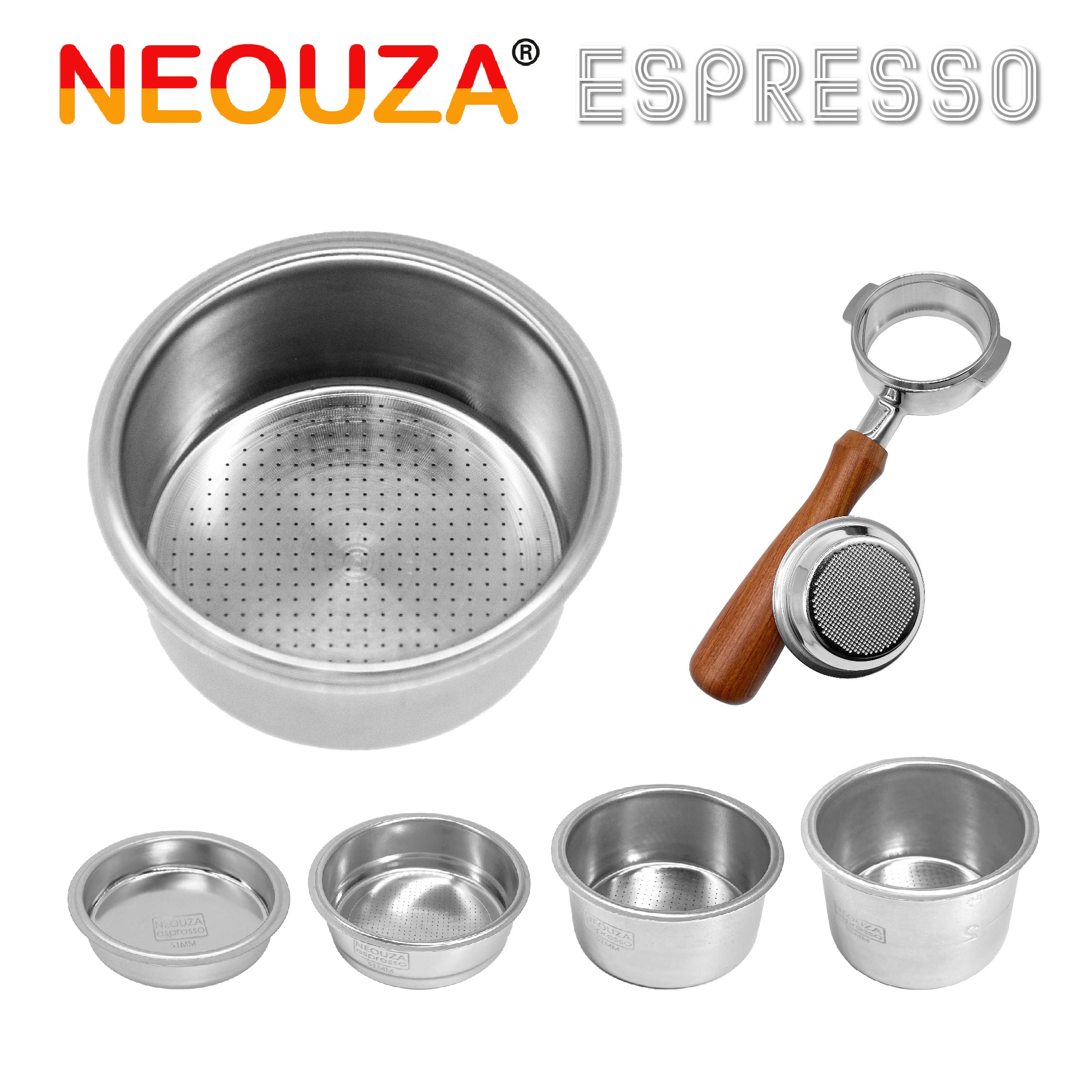 Neouza Filter Basket 51mm for Espresso Coffee Machine,Compatible with 51mm portafilter,1/2/4 Cup