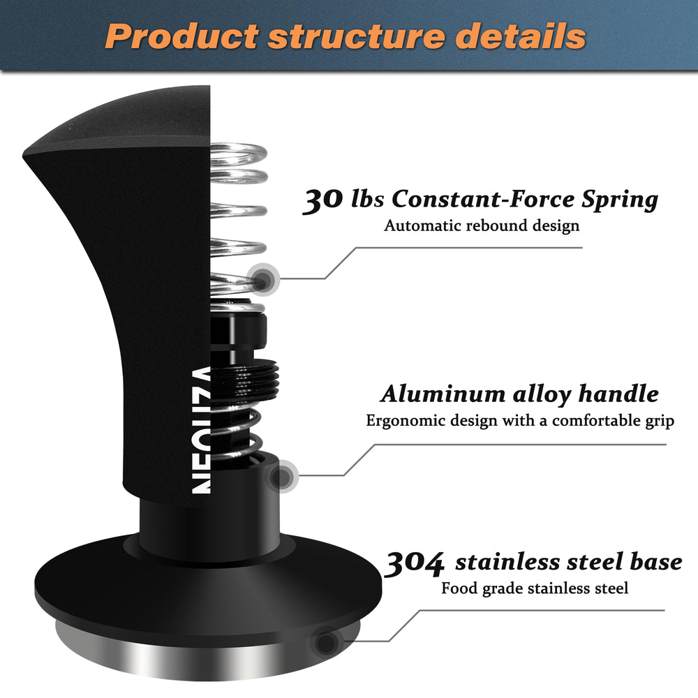 NEOUZA Espresso Tamper V2 49/51/53/58mm Dual Calibrated Spring Loaded for Coffee Machine Portafilter, Anti Pressure Deflection, Refined Handle, Stainless Ripple Base