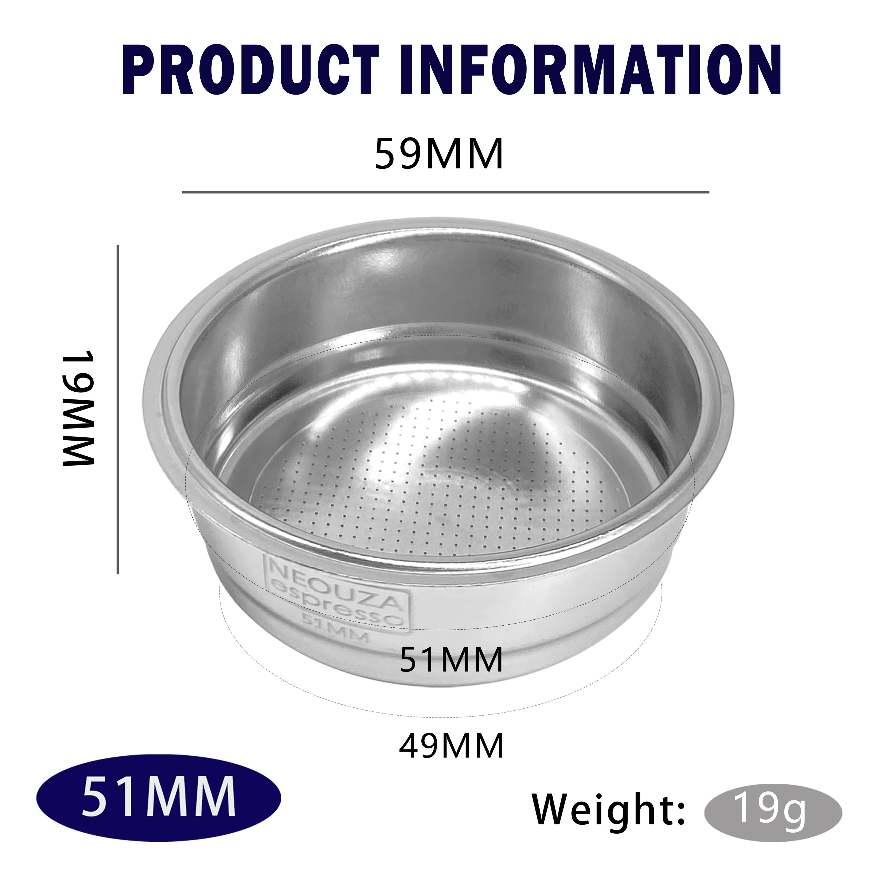 Neouza Filter Basket 51mm for Espresso Coffee Machine,Compatible with 51mm portafilter,1/2/4 Cup