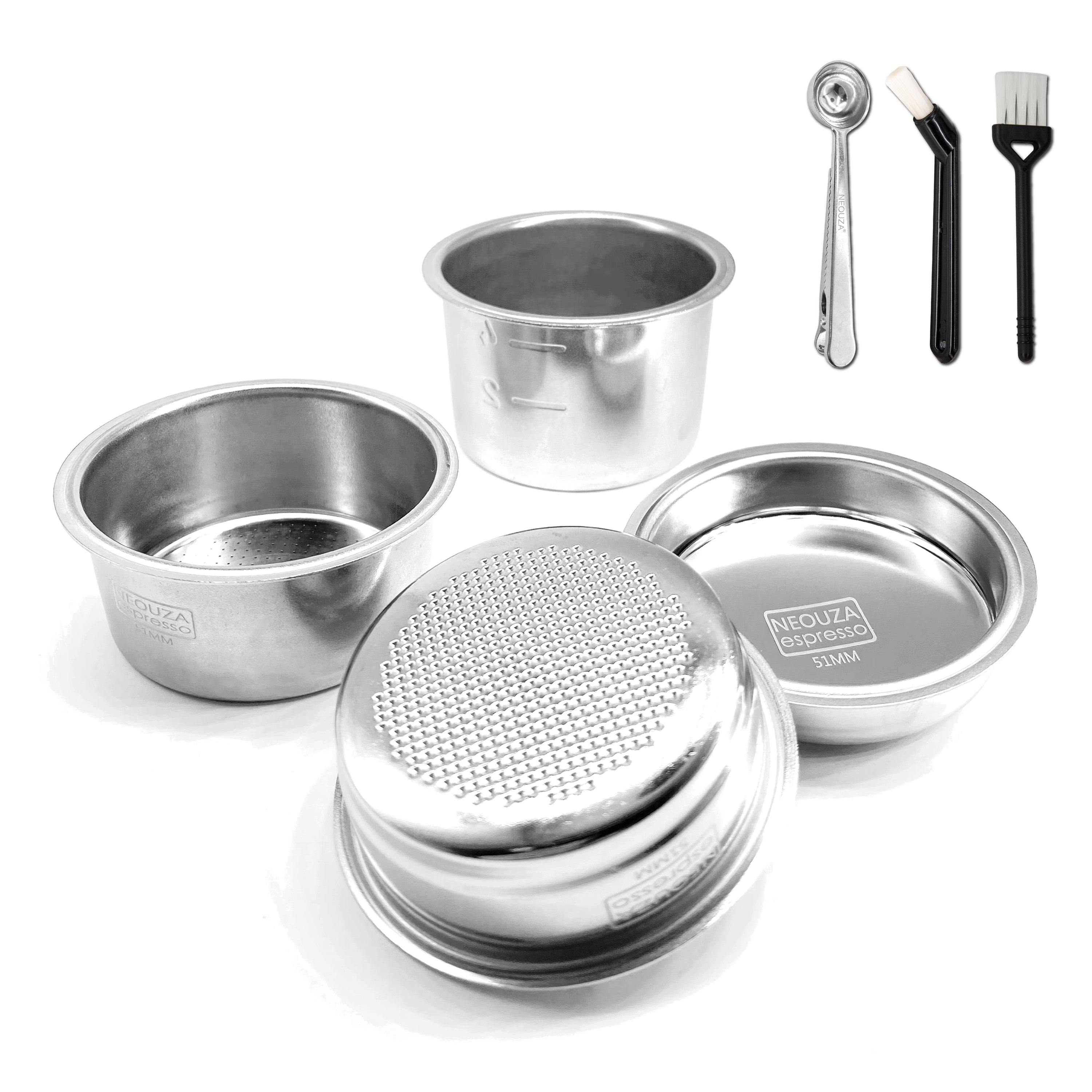 Neouza Filter Basket 51mm for Espresso Coffee Machine,Compatible with 51mm portafilter,1/2/4 Cup