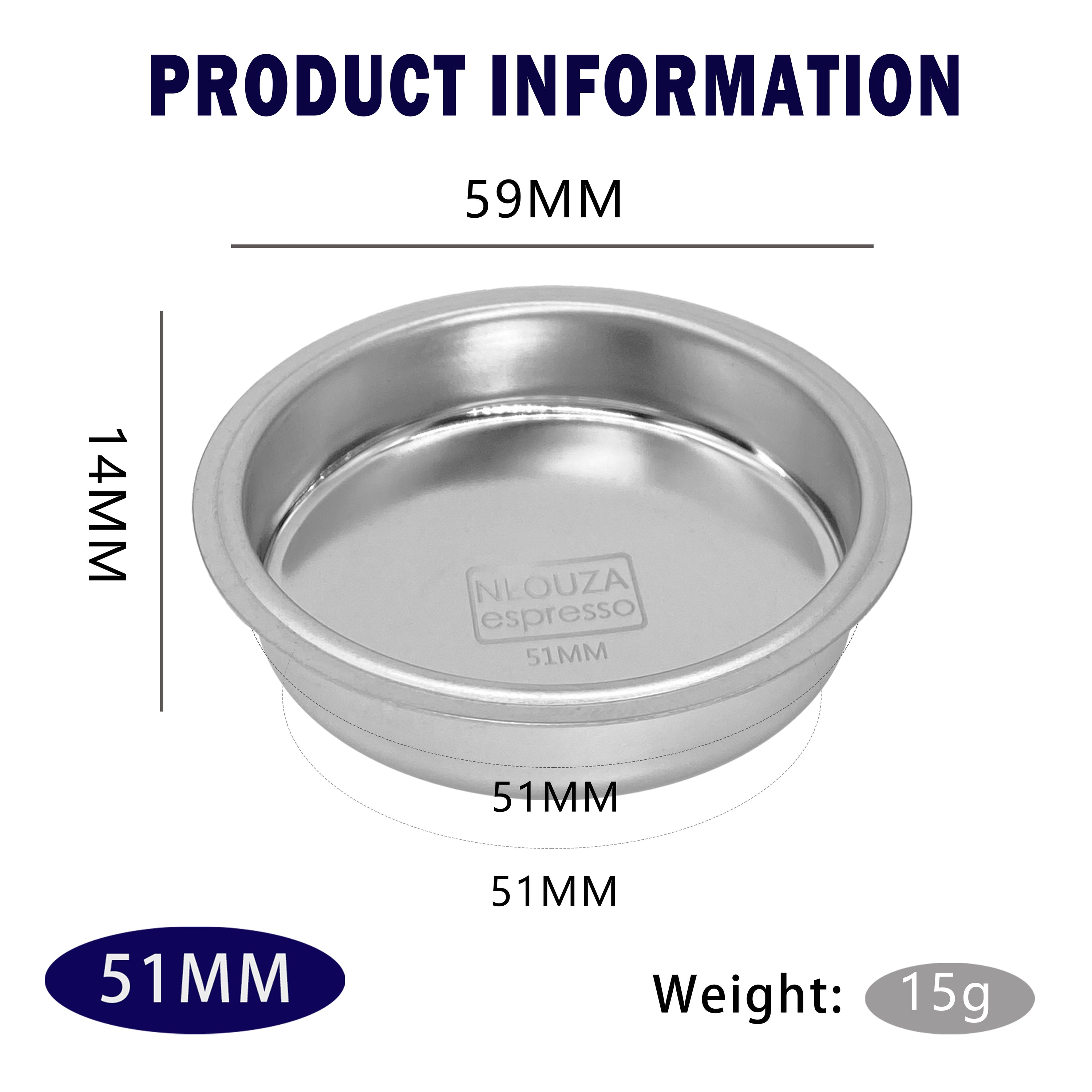 Neouza Filter Basket 51mm for Espresso Coffee Machine,Compatible with 51mm portafilter,1/2/4 Cup