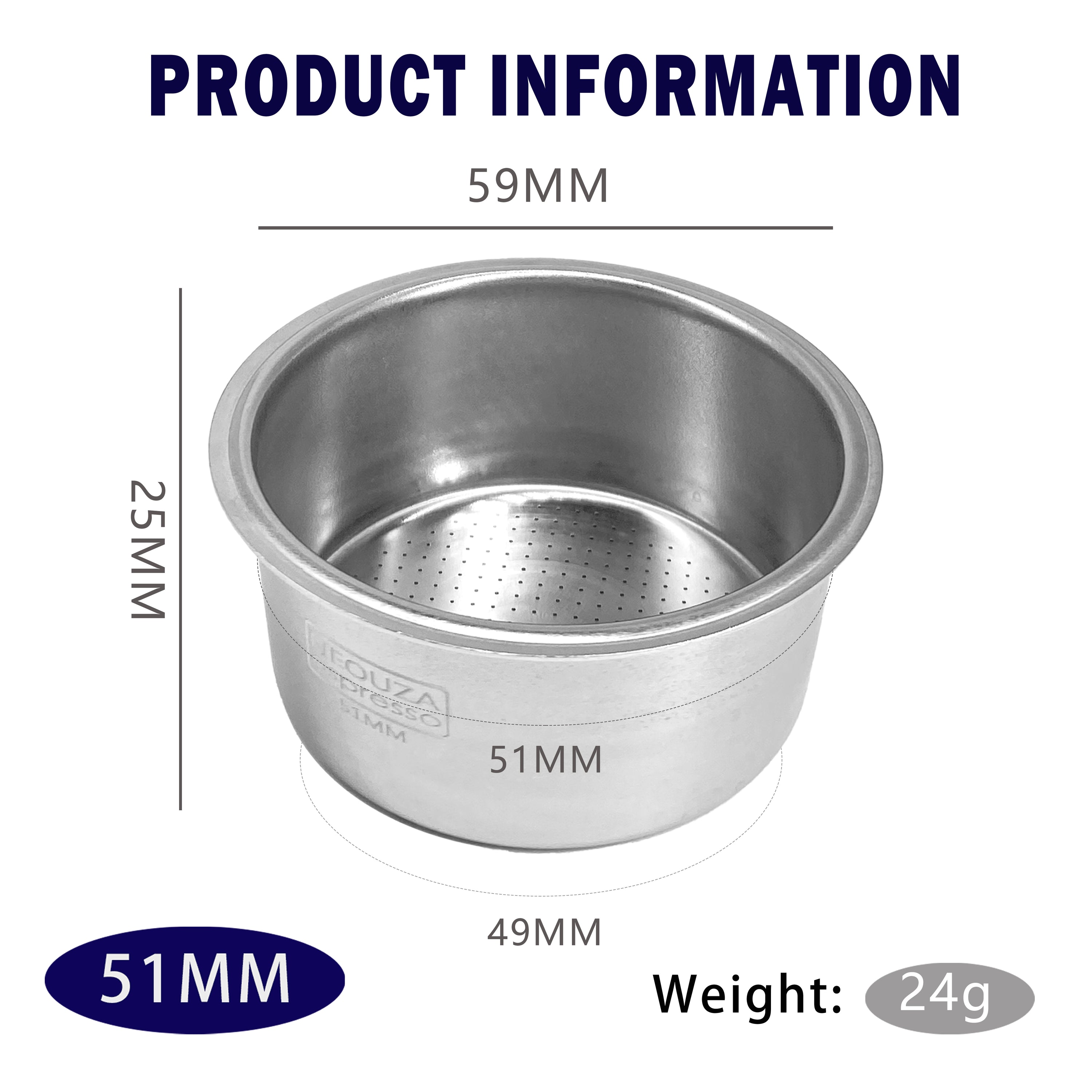 Neouza Filter Basket 51mm for Espresso Coffee Machine,Compatible with 51mm portafilter,1/2/4 Cup