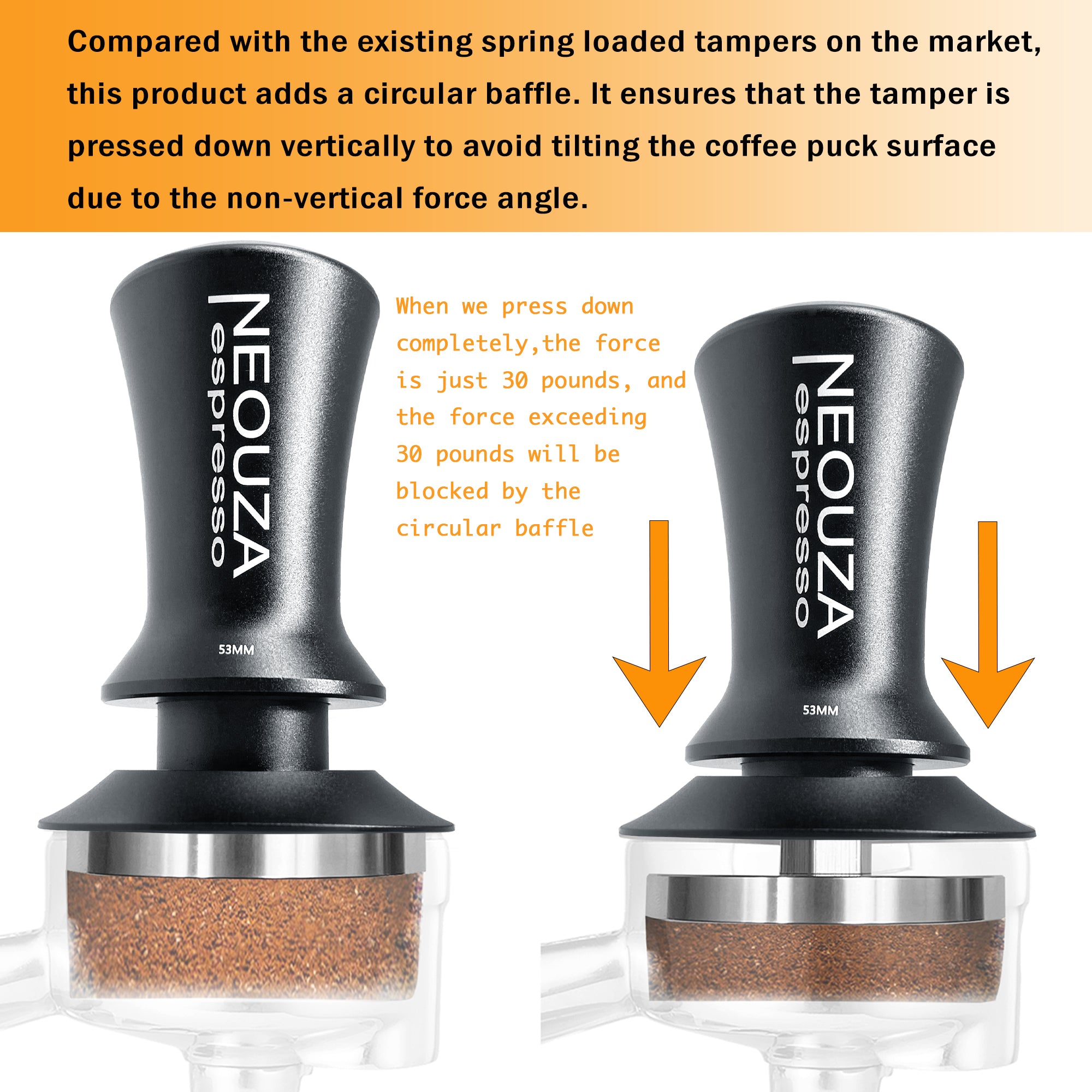 Calibrated Self-Leveling Espresso Tamper – Fits 51mm, 53mm, 58mm Portafilters