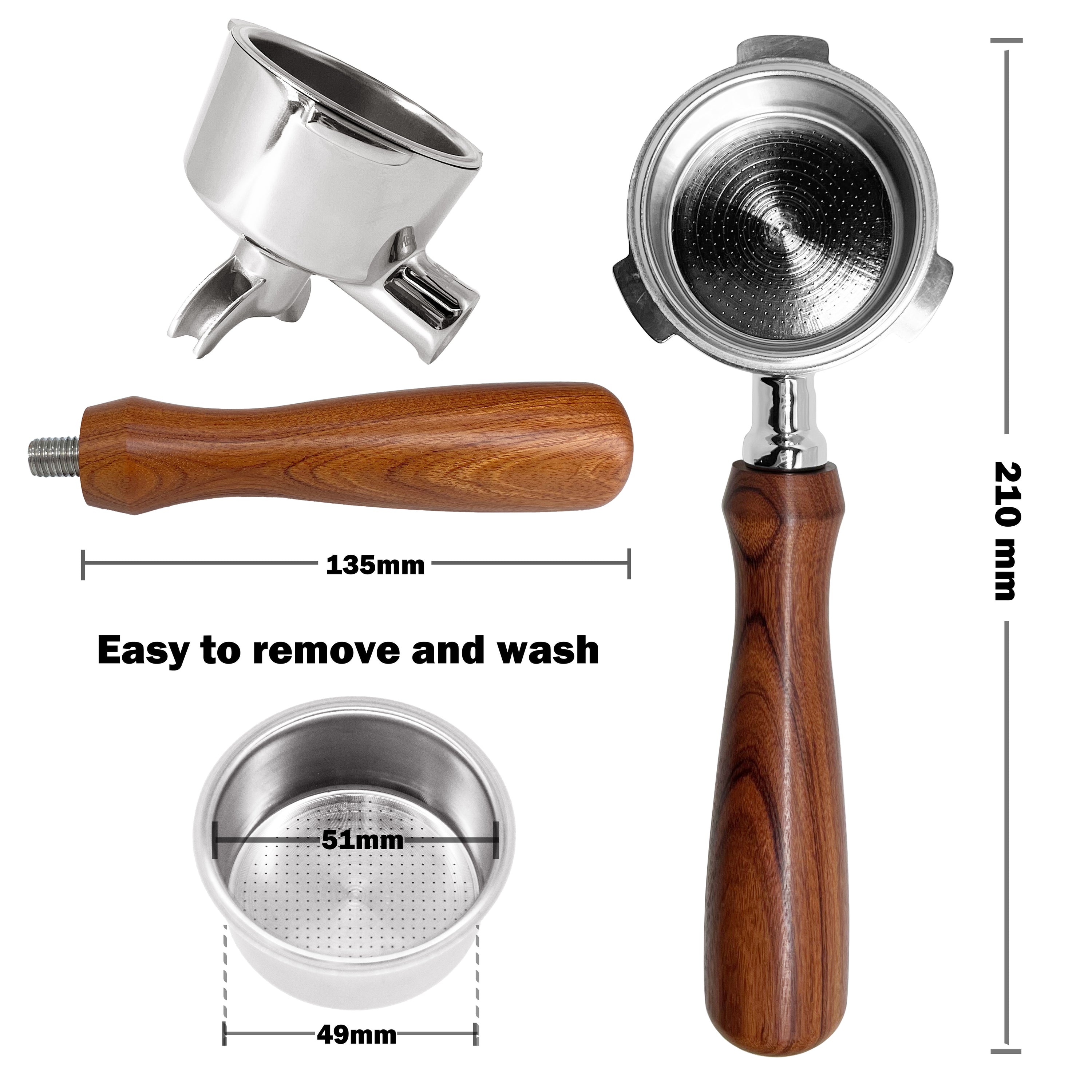 Portafiltro NEOUZA de 51 mm compatible con cafeteras espresso De'Longhi EC680/EC685/EC820/EC850/EC860/EC785/EC885 Cesta de acero inoxidable sin presión Dos caños