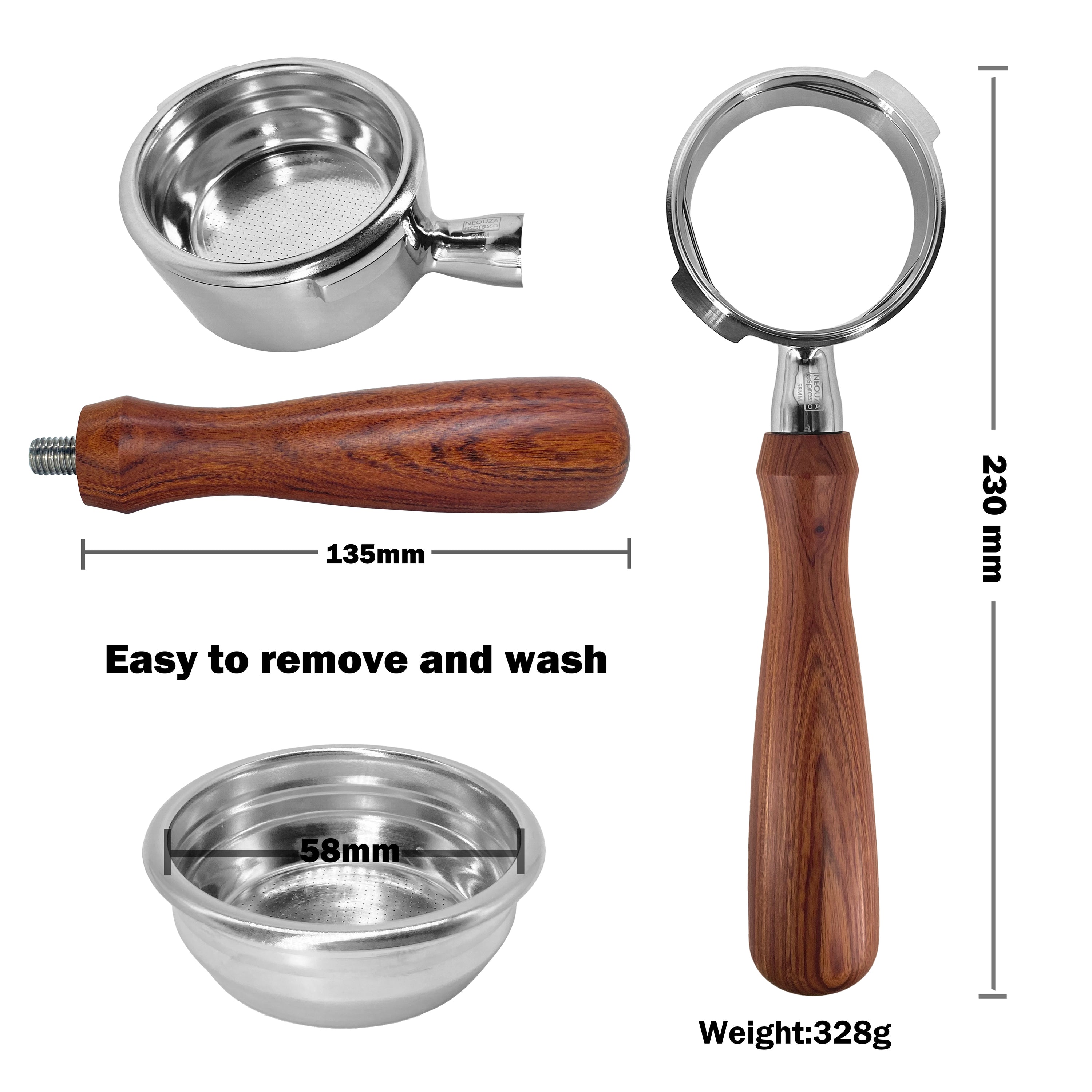 Juego de portafiltros sin fondo NEOUZA de 58 mm para cafeteras espresso compatibles con GAGGIA Classic Pro 304 de acero inoxidable con dos asas