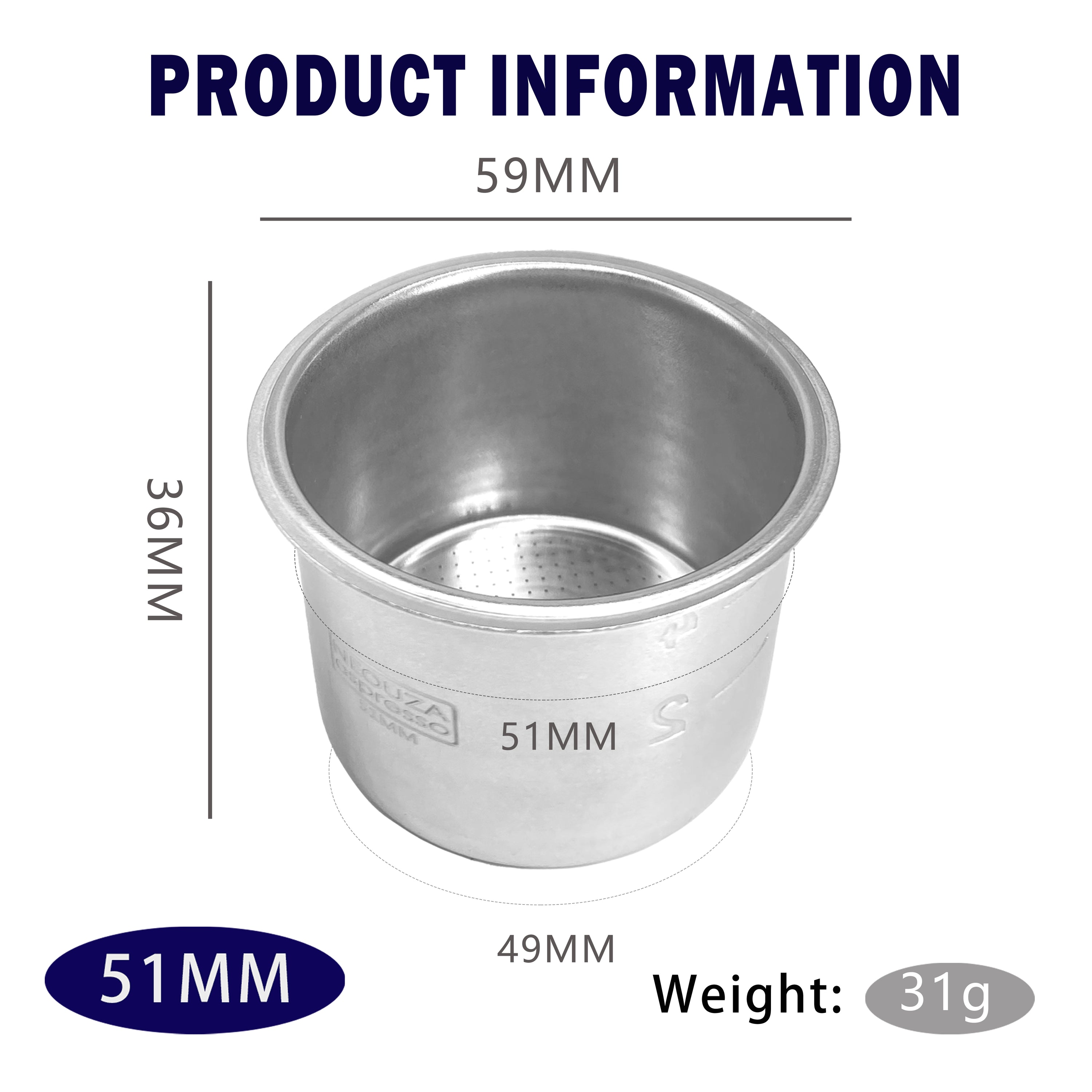 Neouza Filter Basket 51mm for Espresso Coffee Machine,Compatible with 51mm portafilter,1/2/4 Cup