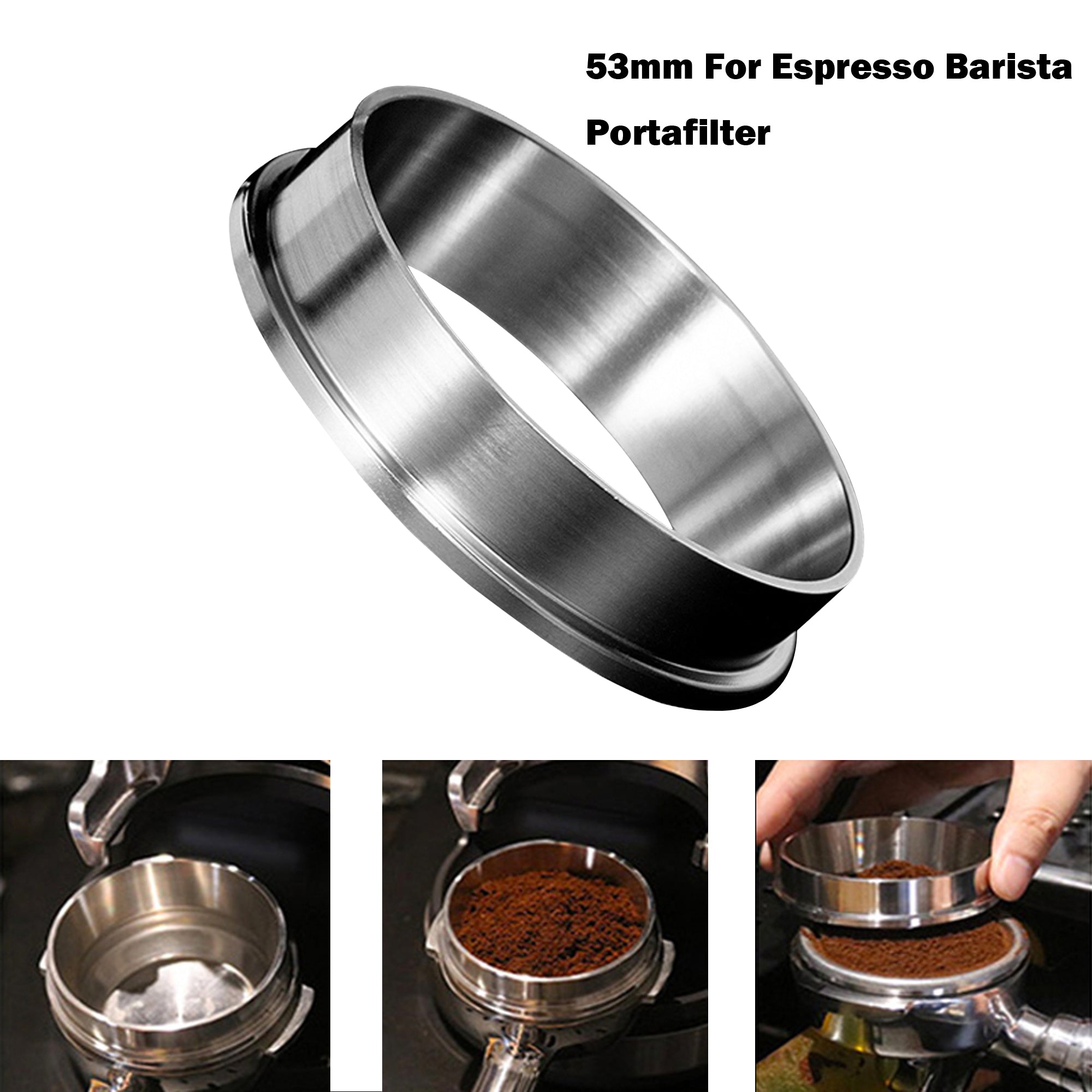 NEOUZA Coffee Espresso Dosing Funnel Ring 51mm/53mm/58mm Stainless Steel  Catcher Fits for Espresso Barista Filter Basket Portafilter
