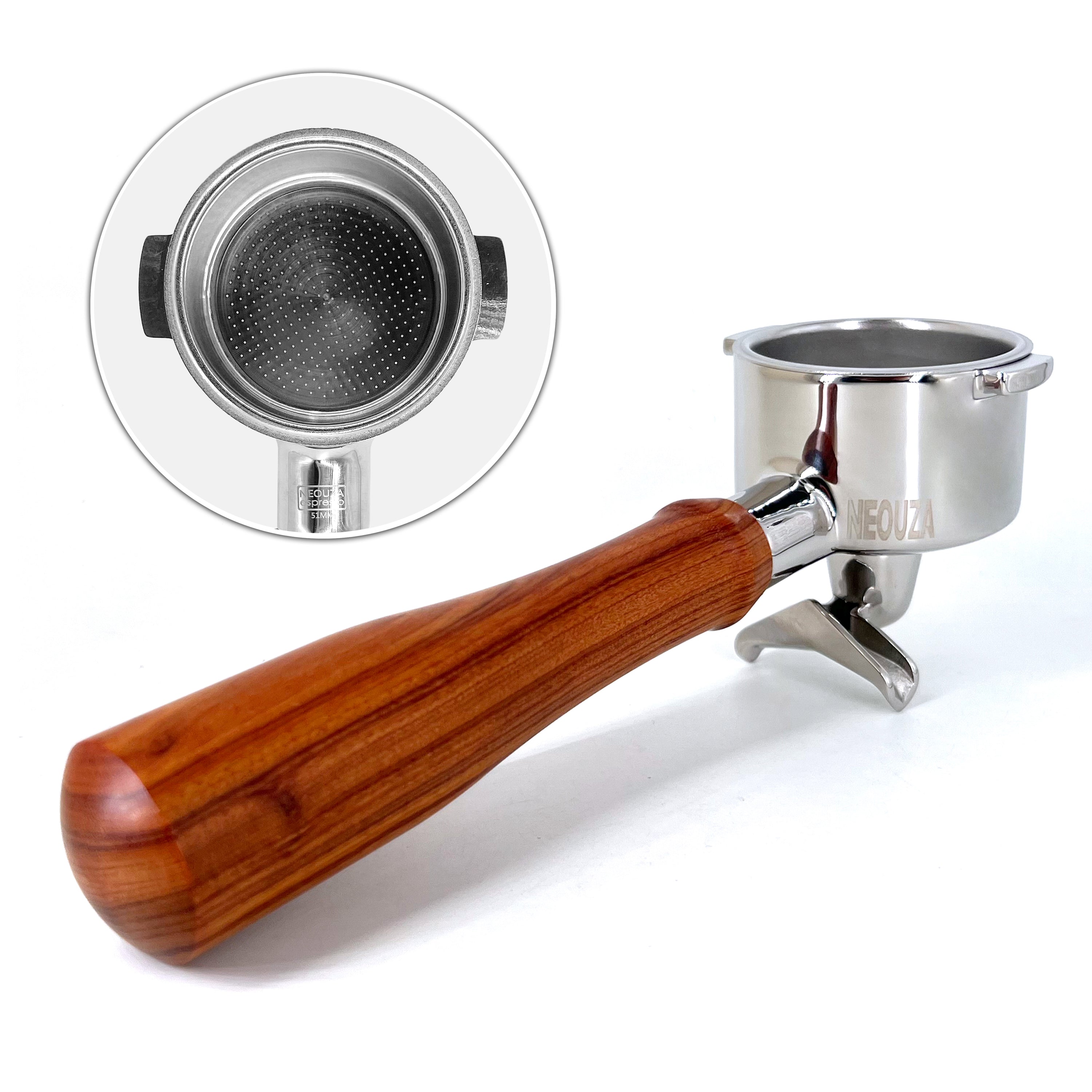 Portafiltro NEOUZA de 51 mm y 2 orejas, compatible con cafeteras espresso De'Longhi BCO420, BCO430, BCO432, EC155, ECO310, EC330, ECP 31.21, 33.21, 35.31, ECP3420, ECP3630, ECP3220, EC270, cesta no presurizada de acero inoxidable, dos caños