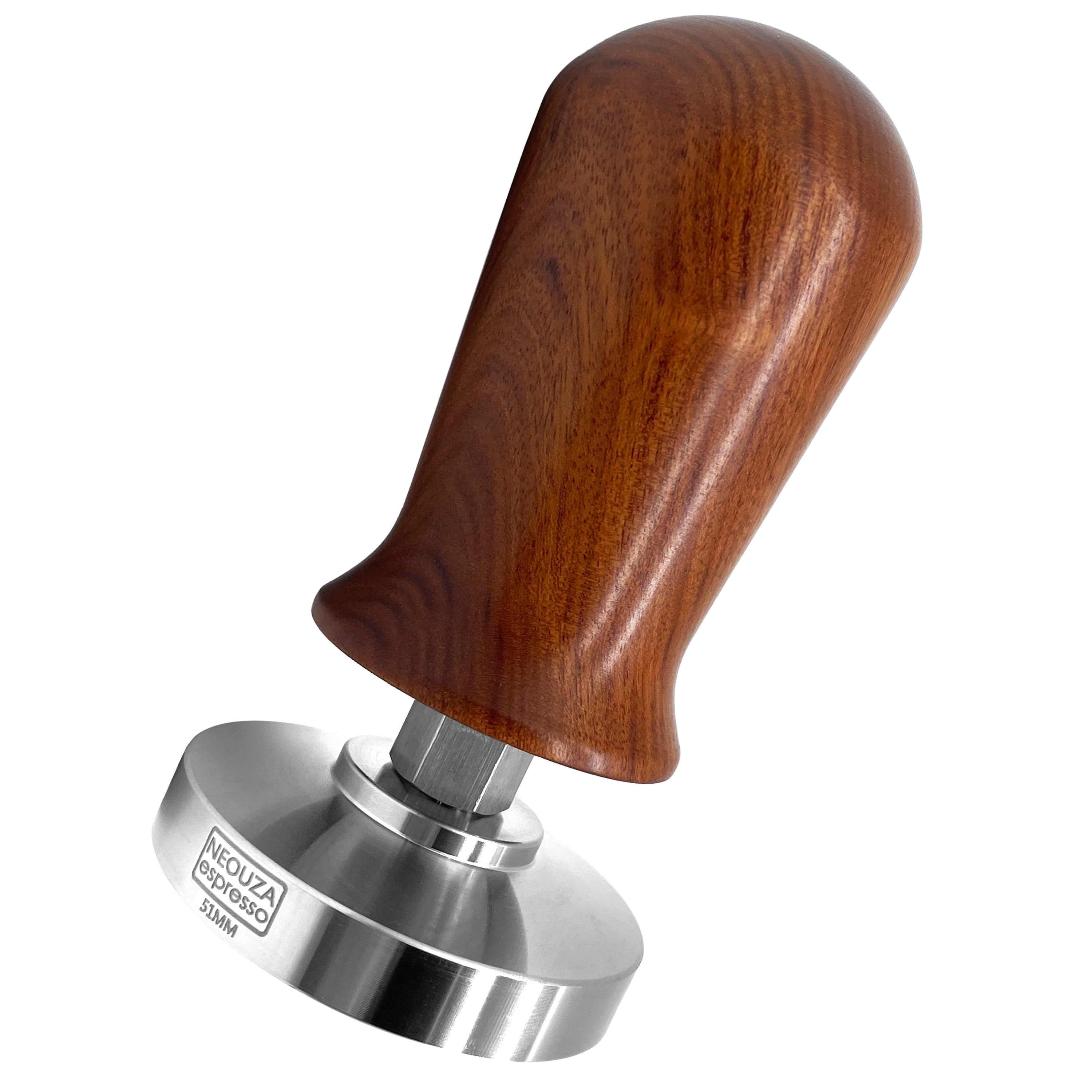 NEOUZA Kalibrierter Tamper für Espresso und Kaffee, 51 mm, 53 mm, 58 mm, Tamper, professioneller Druckkaffee-Presshammer – 304 Edelstahl, flache Basis mit gefedertem Holzgriff für Barista