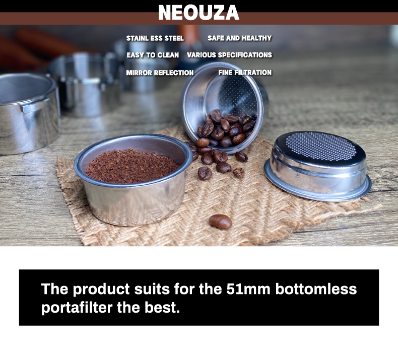 Neouza Filter Basket 51mm for Espresso Coffee Machine,Compatible with 51mm portafilter,1/2/4 Cup