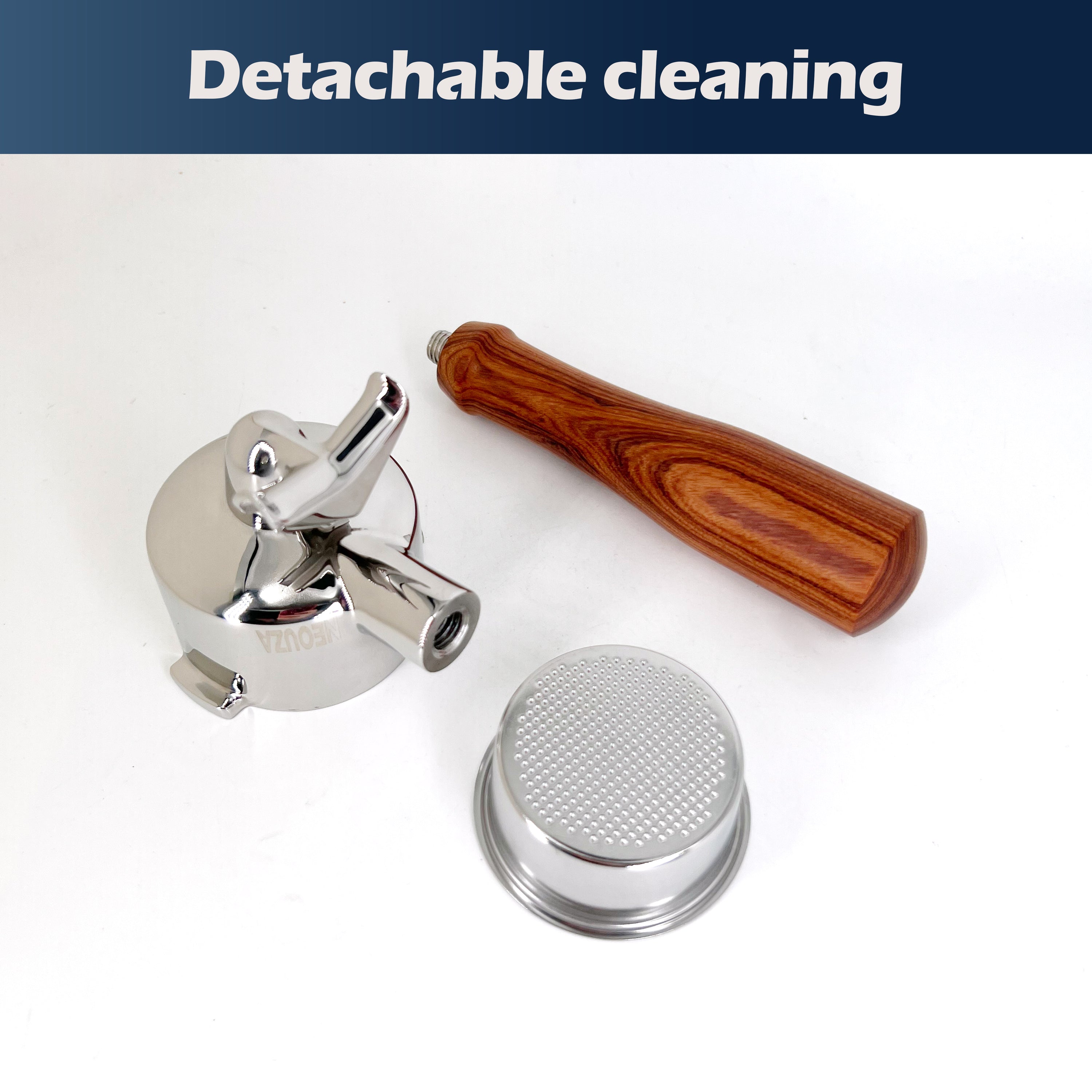 Portafiltro NEOUZA de 51 mm y 2 orejas, compatible con cafeteras espresso De'Longhi BCO420, BCO430, BCO432, EC155, ECO310, EC330, ECP 31.21, 33.21, 35.31, ECP3420, ECP3630, ECP3220, EC270, cesta no presurizada de acero inoxidable, dos caños