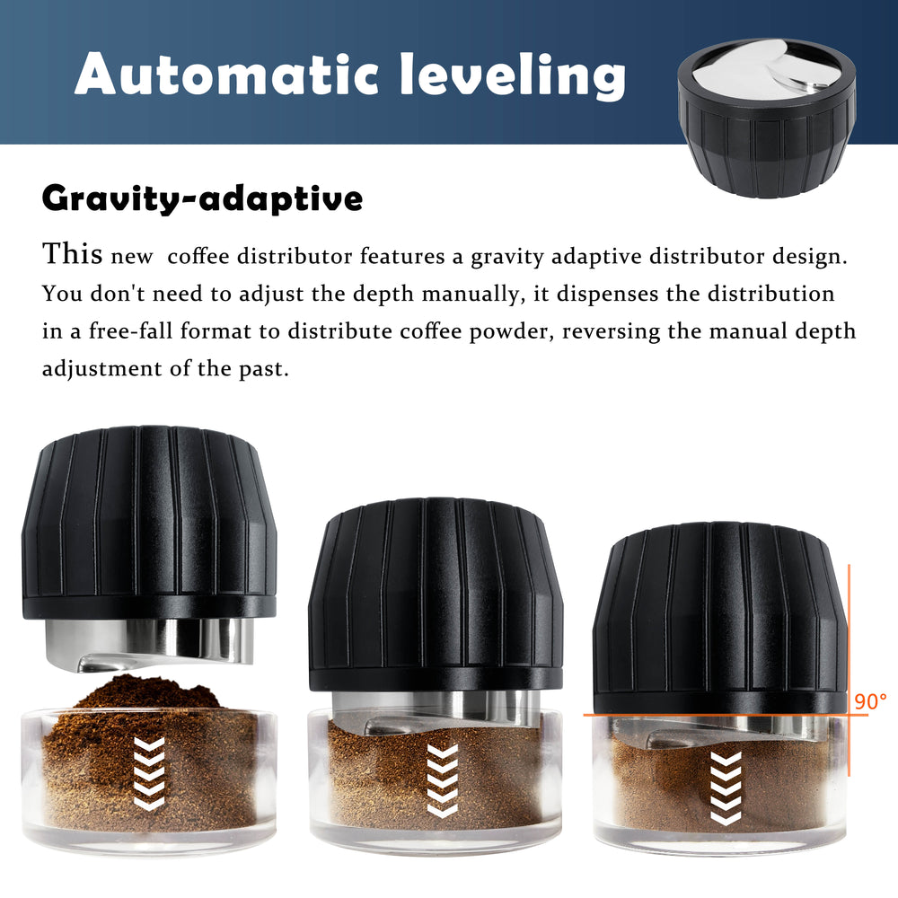 NEOUZA Coffee Distributor 51mm 53mm 58mm - Gravity Self Adaptive for Espresso Portafilter, Leveler with 3 Leaf Clover Base