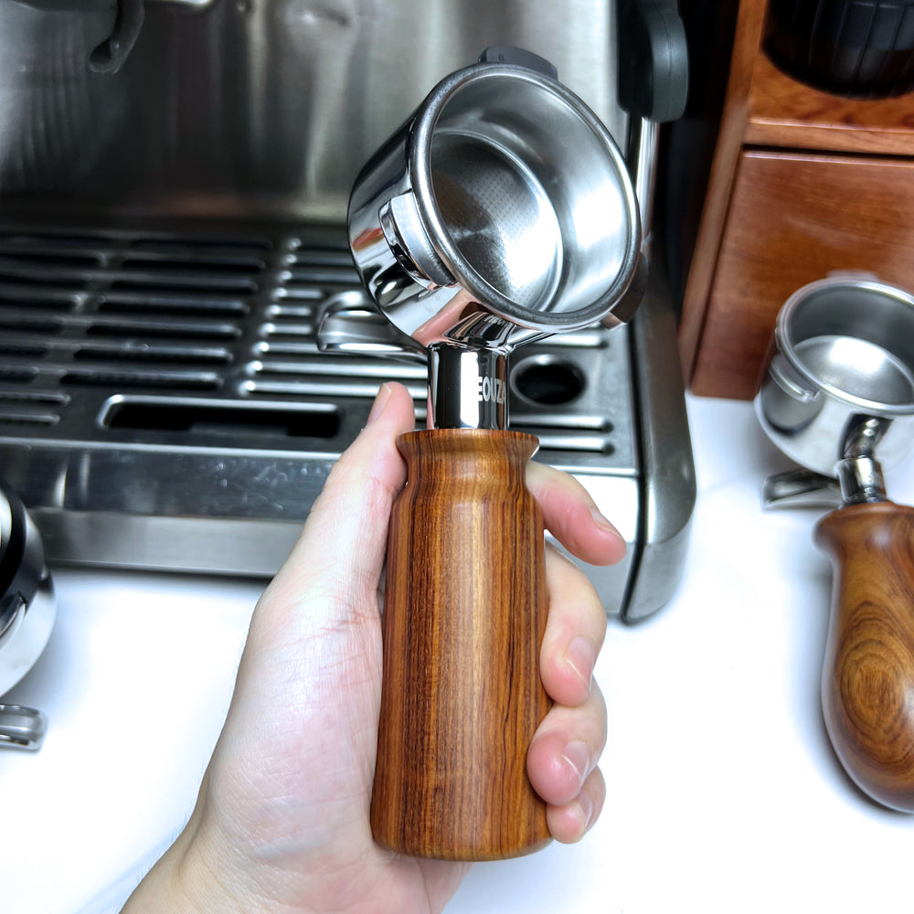 NEOUZA 51mm Portafilter for Donlim,Duchess,Petrus,Baumann,Giselle Coffee Machines with Stainless Steel Replacement Filter Basket Wooden Handle