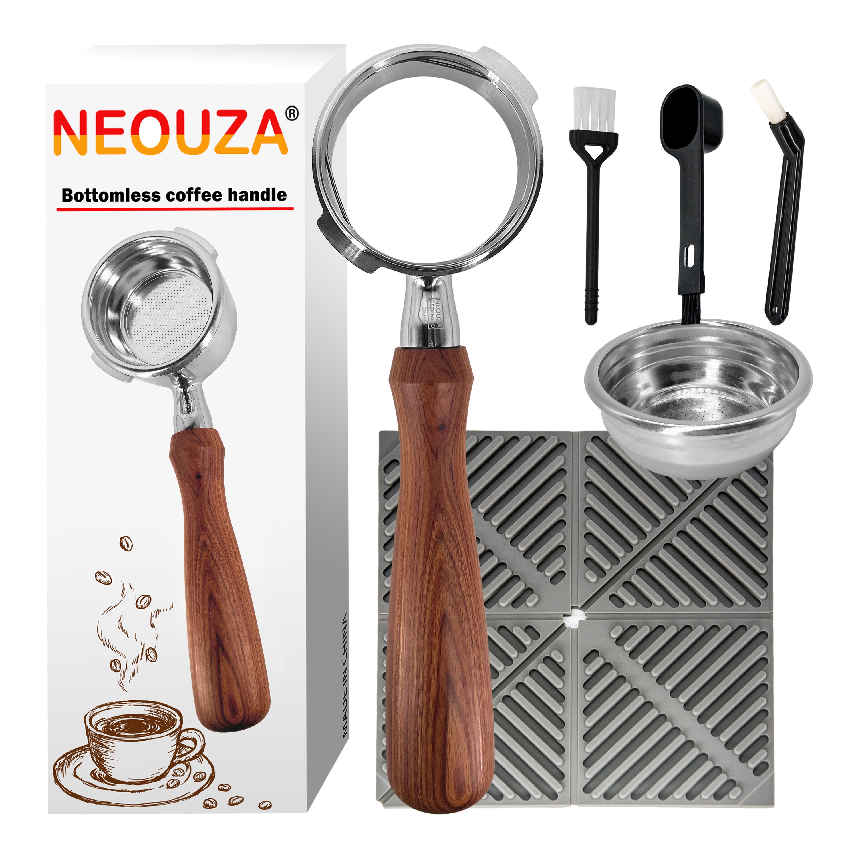 Juego de portafiltros sin fondo NEOUZA de 58 mm para cafeteras espresso compatibles con GAGGIA Classic Pro 304 de acero inoxidable con dos asas