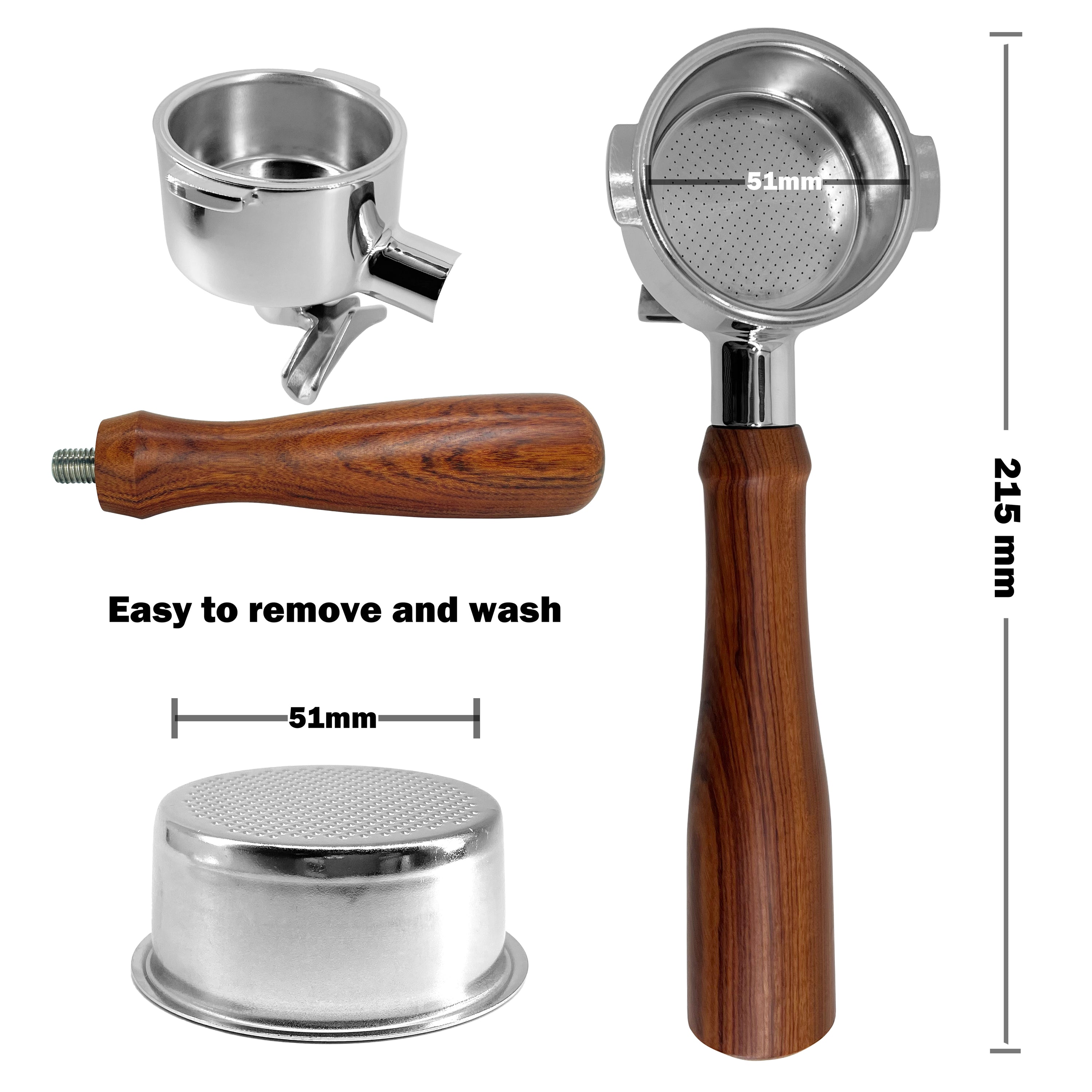 Portafiltro NEOUZA de 51 mm y 2 orejas, compatible con cafeteras espresso De'Longhi BCO420, BCO430, BCO432, EC155, ECO310, EC330, ECP 31.21, 33.21, 35.31, ECP3420, ECP3630, ECP3220, EC270, cesta no presurizada de acero inoxidable, dos caños