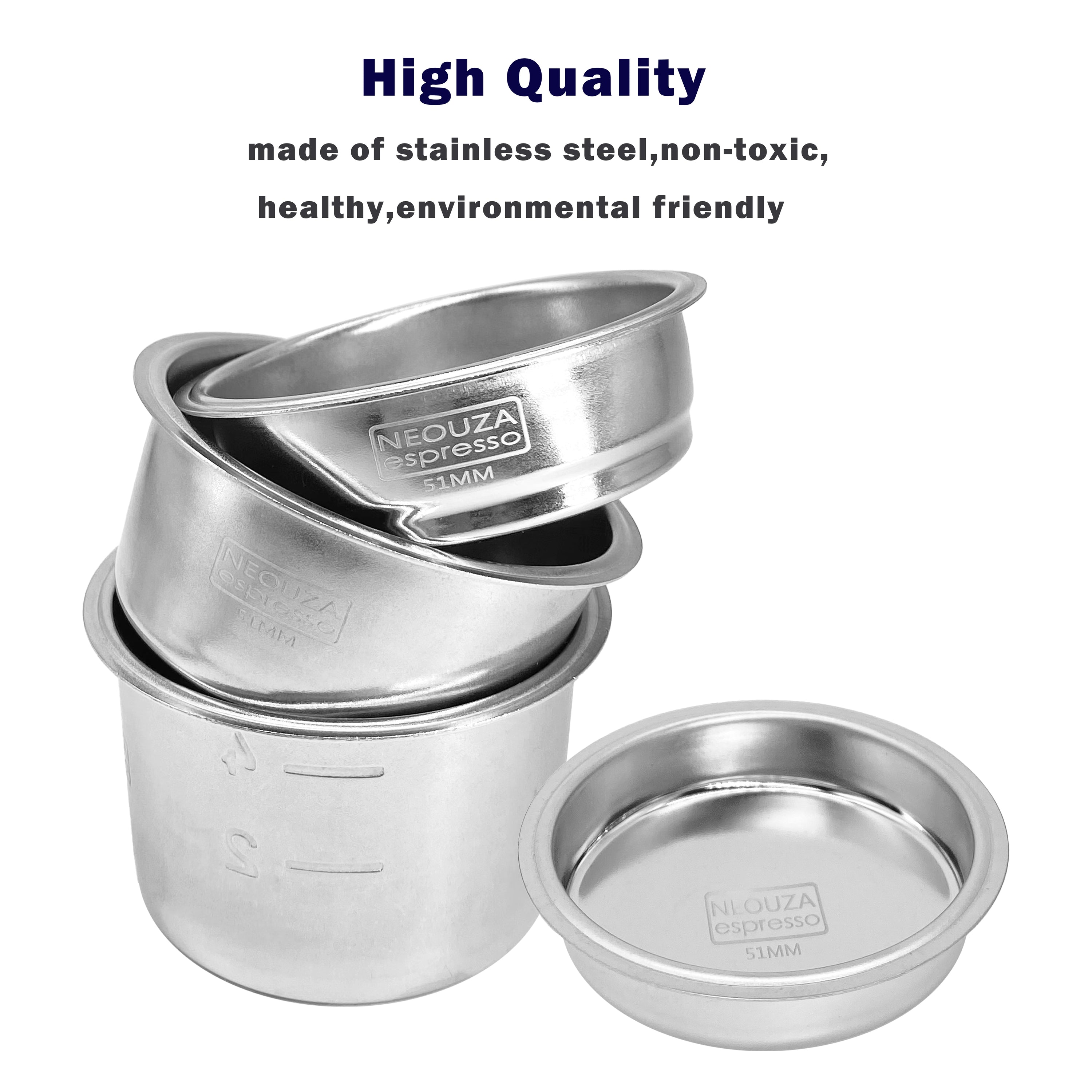 Neouza Filter Basket 51mm for Espresso Coffee Machine,Compatible with 51mm portafilter,1/2/4 Cup