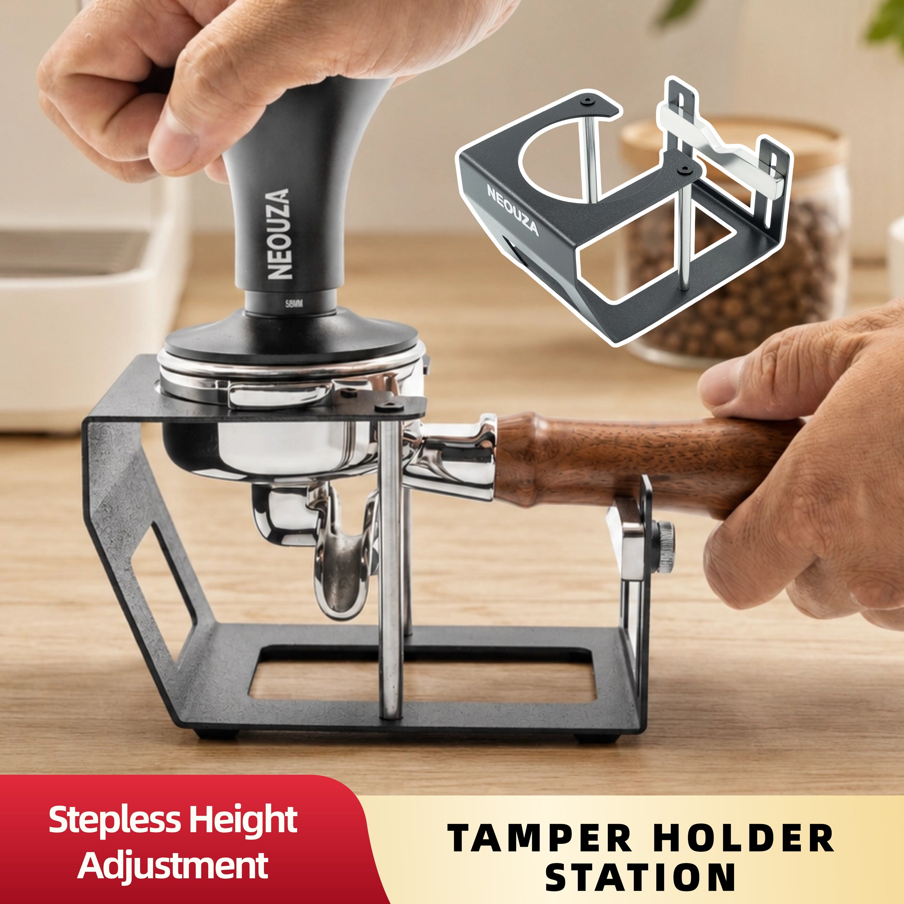 NEOUZA Tamping Station Adjustable Height for Portafilters Metal
