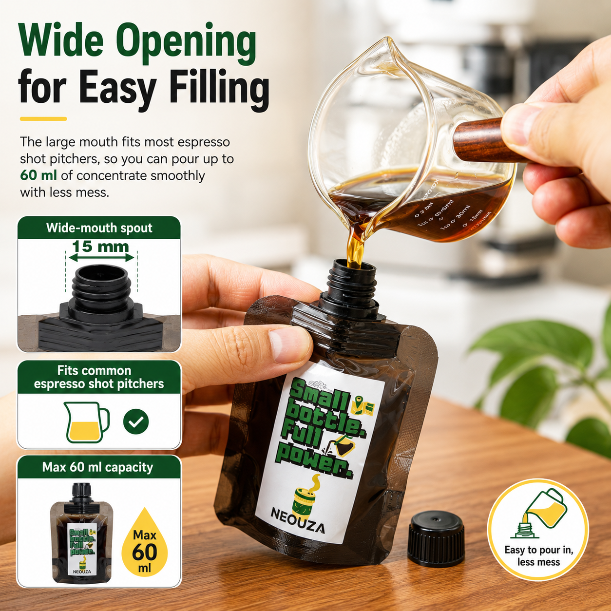 NEOUZA 30PCS Coffee Concentrate Pouches with Caps and Stickers