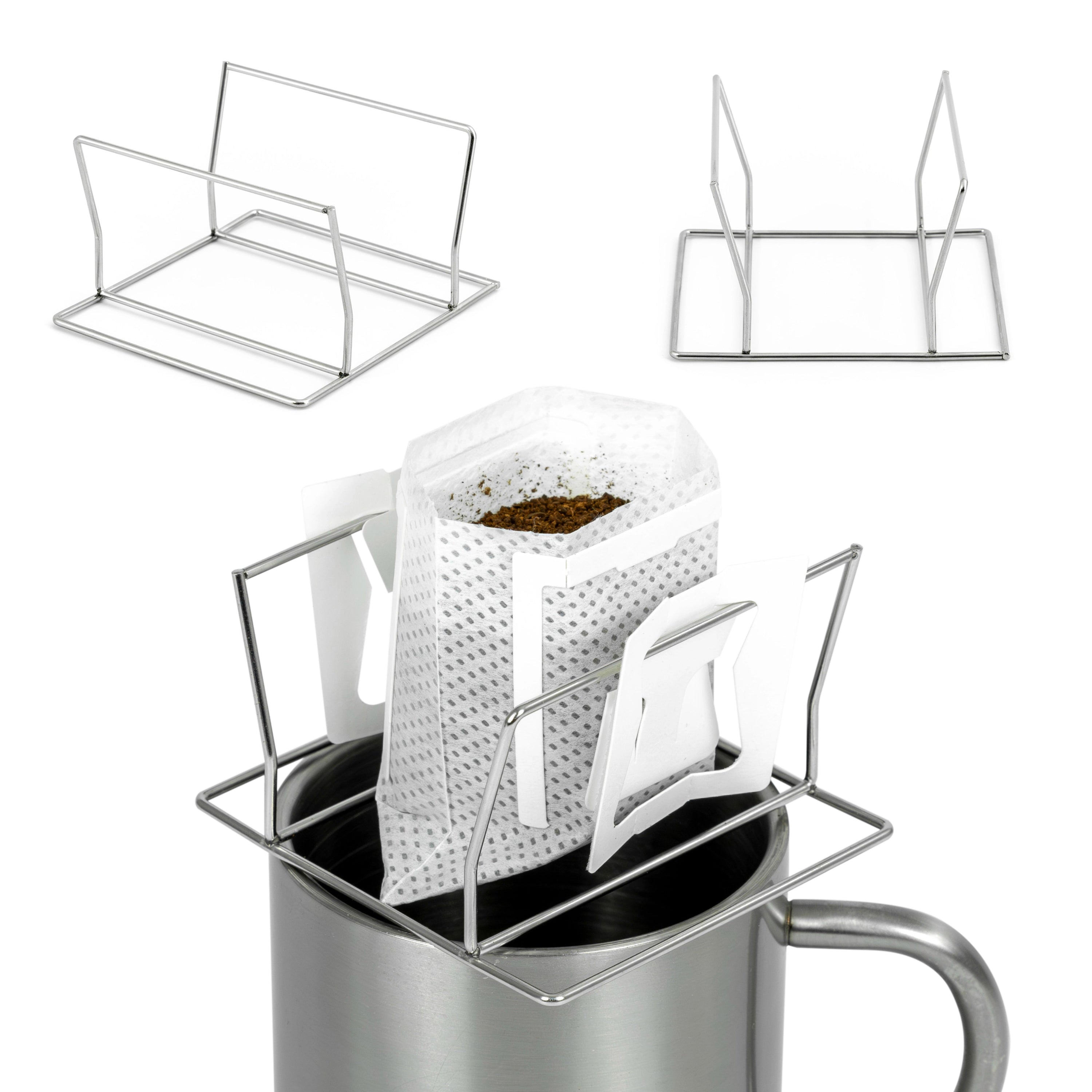 NEOUZA Bamboo & Stainless Steel Coffee Drip Filter Bag  Holder, 2-in-1 Drip Bag Holder & Pour-Over Dripper, Compact for Travel Home Brewing  Multifunctional Coffee Stand