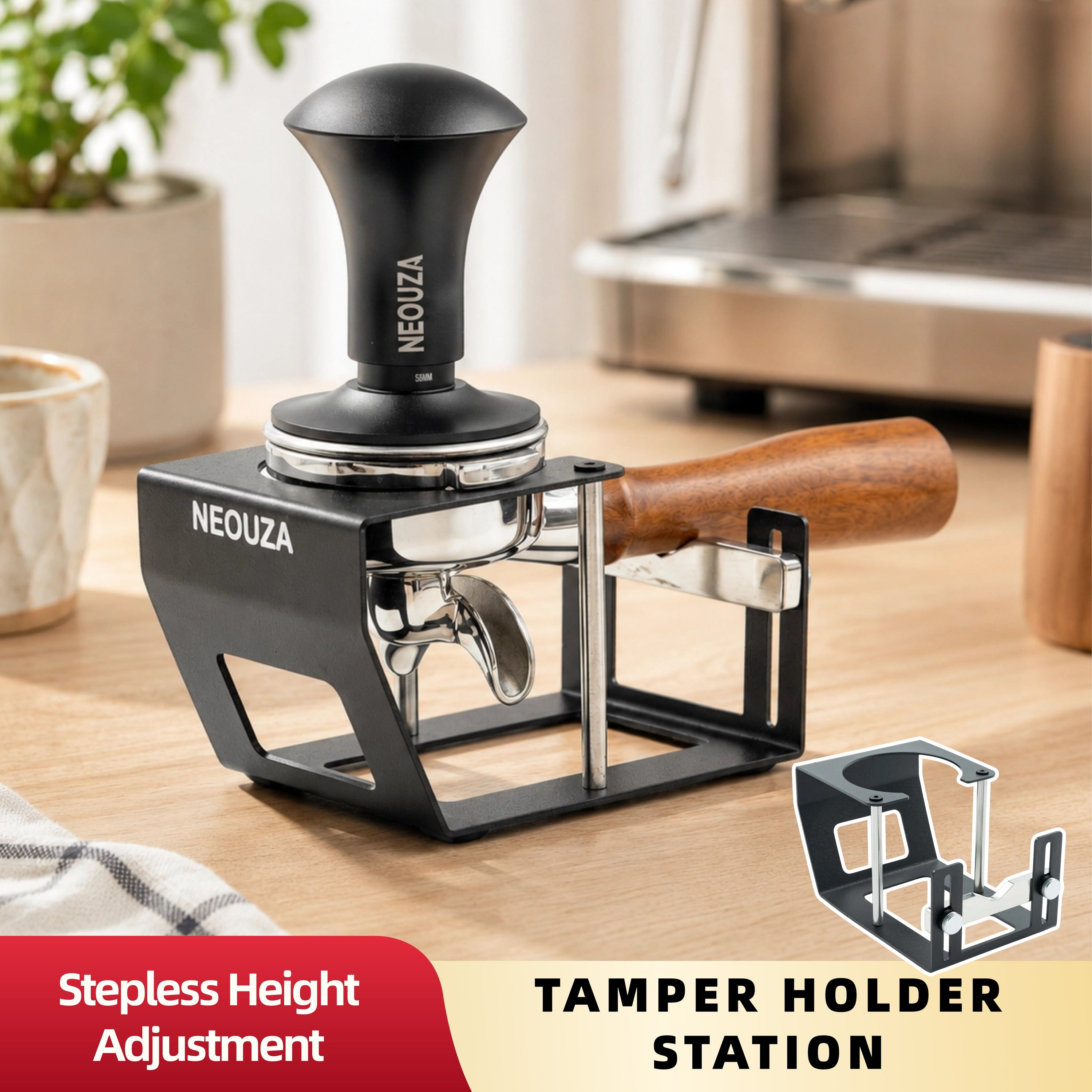 NEOUZA Tamping Station Adjustable Height for Portafilters Metal
