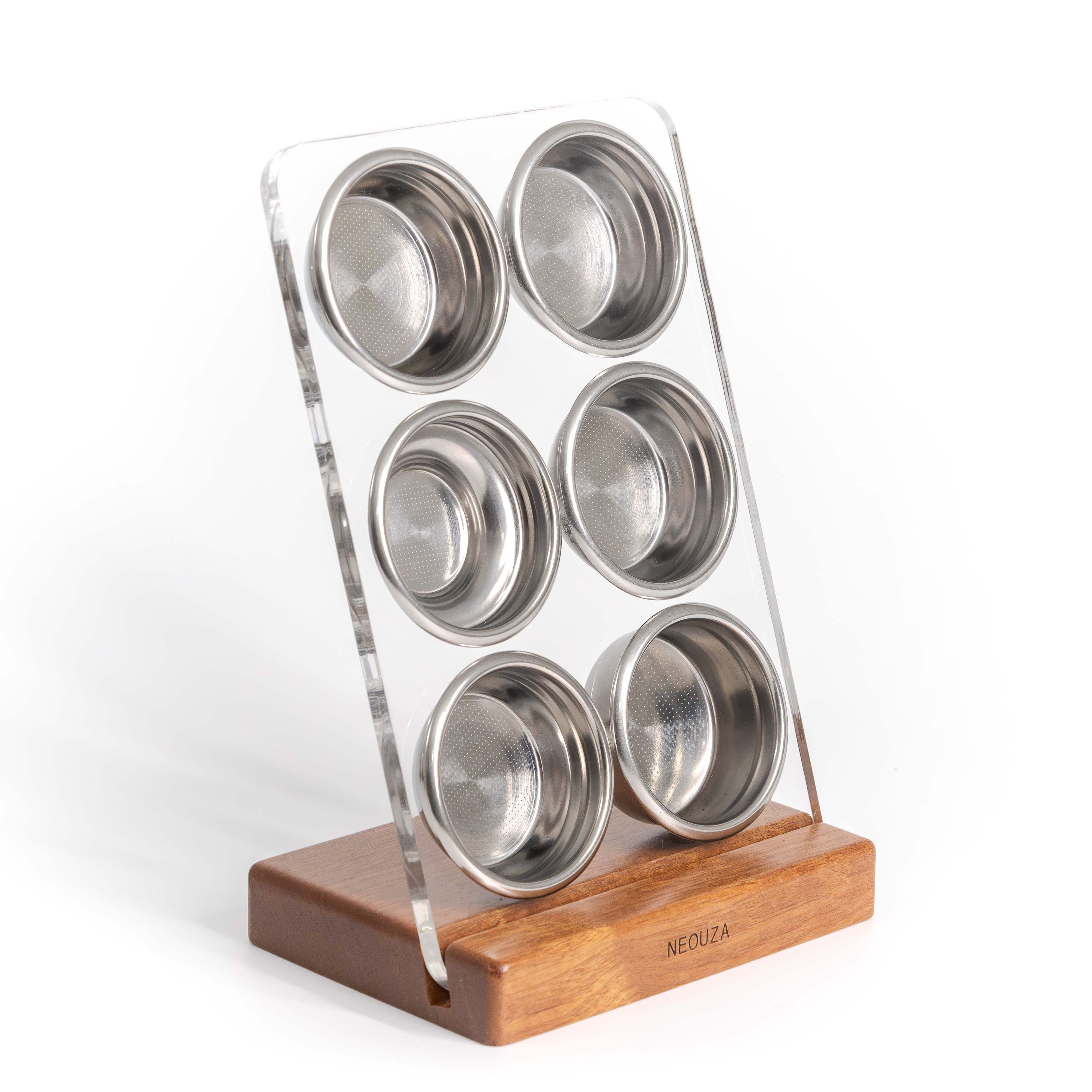 NEOUZA Espresso Filter Basket Stand 51/53/54/58mm Portafilter Basket Holder Rack, Wooden Acrylic, Sieve Basket Storage for Coffee Machine