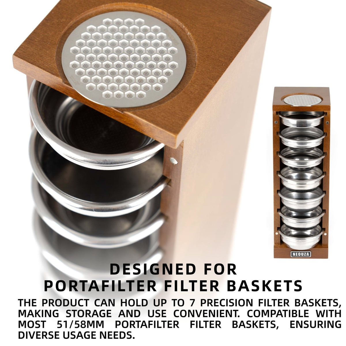 NEOUZA Espresso Filter Basket Stand for Filter Basket & Puck Screen, Holds Up to 7 Baskets, Removable Door, Beech Wood - NEOUZA Official Website