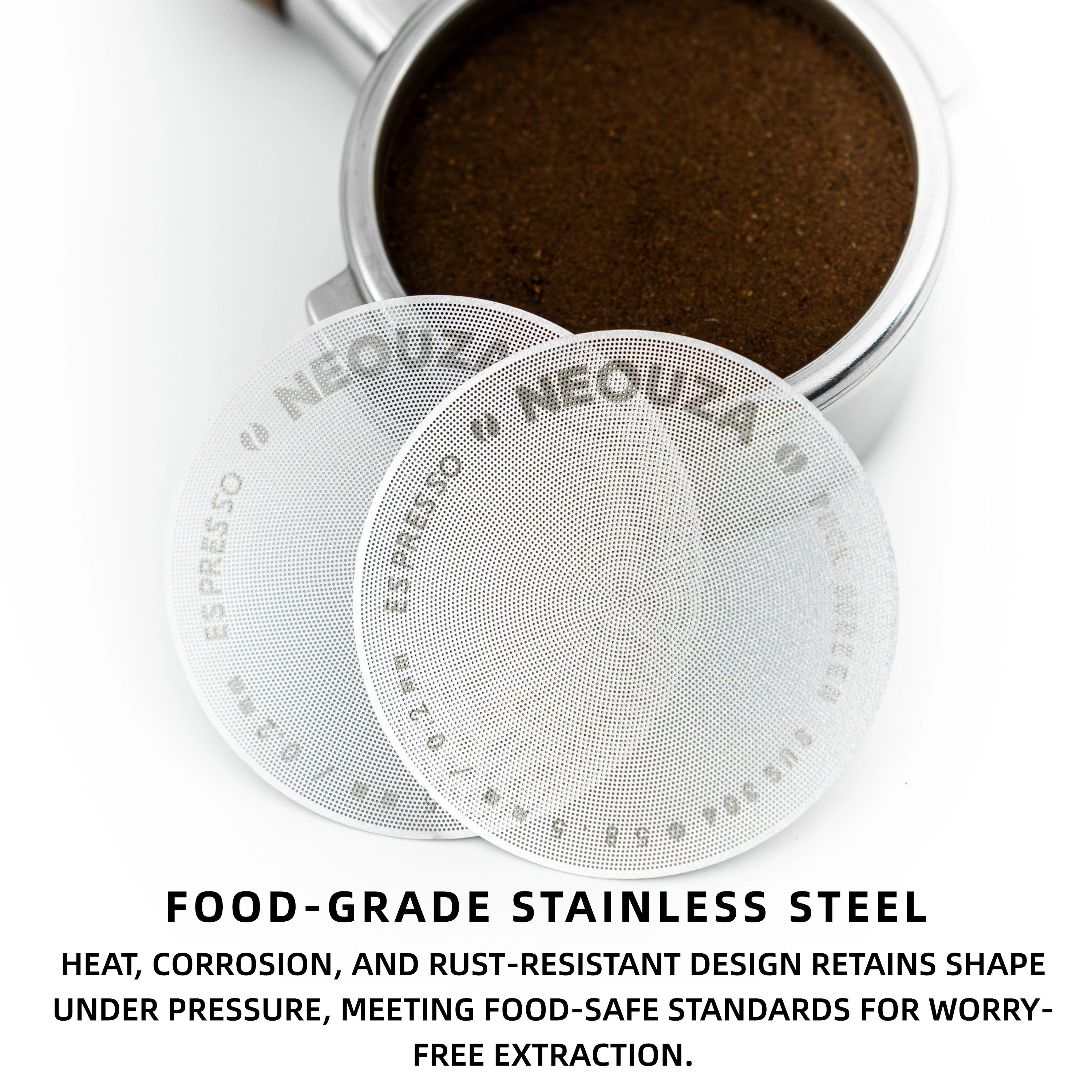 NEOUZA 51/53/58mm Espresso Puck Screen, 0.2mm Ultra Thin Coffee Filter, 304 Stainless Steel Reusable Mesh for Portafilter Basket, No Coffee Dose Reduction