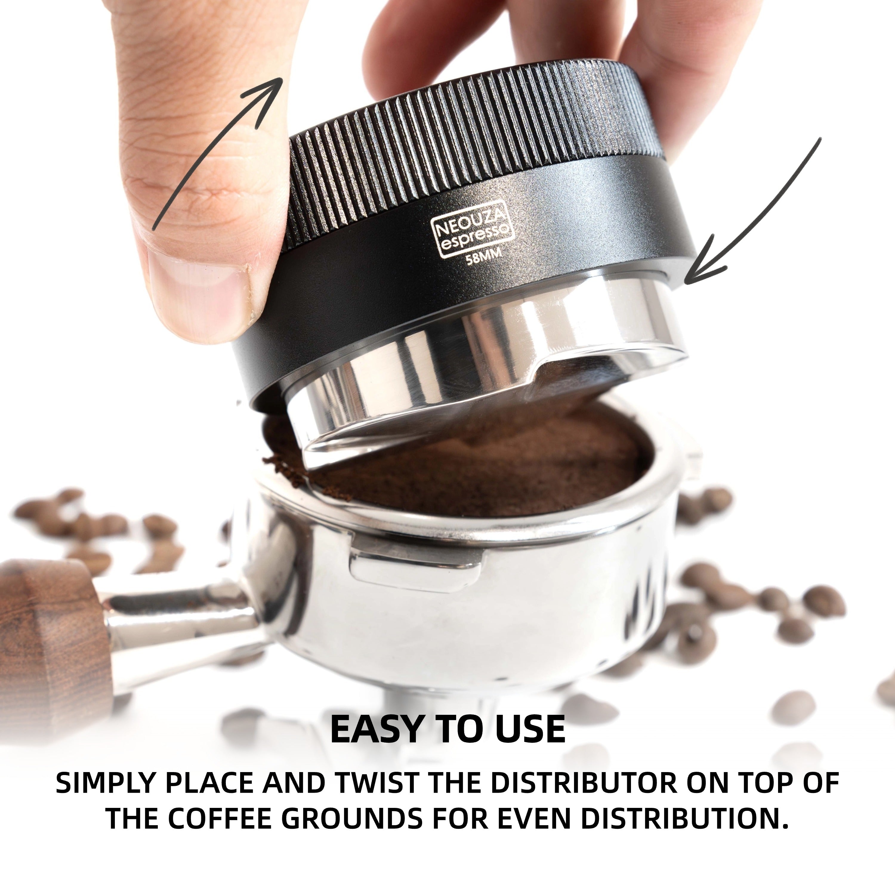 NEOUZA Coffee Gravity Adaptive Distributor for Espresso Portafilter, 51mm,53mm,58mm, Auto Leveling Distributor, Leveler with 4 Leaf Clover Base