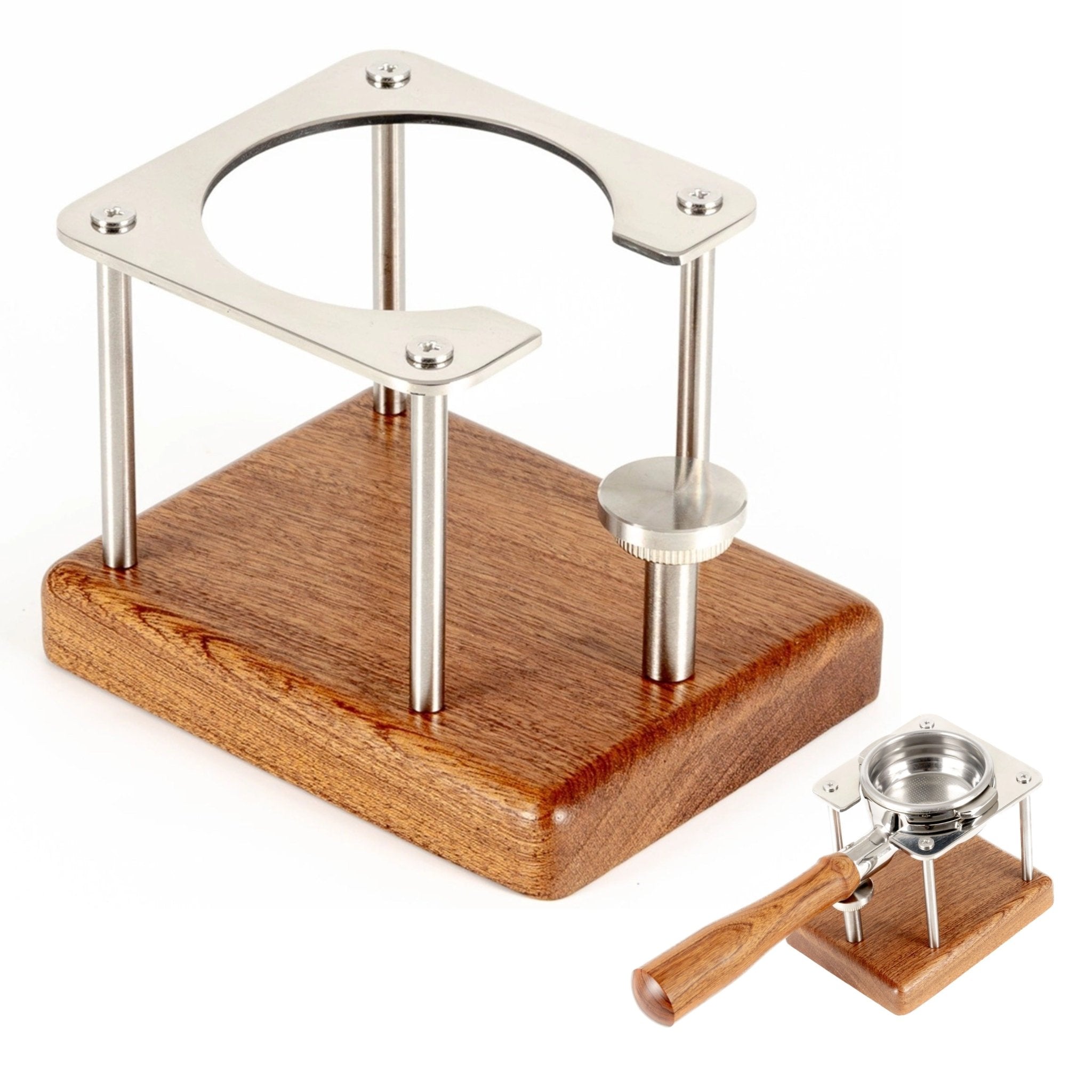 NEOUZA Coffee Tamping Station, Portafilter Stand Holder for Espresso Machine，Adjustable Height, Sapele Mahogany, Stainless Steel - NEOUZA Official Website