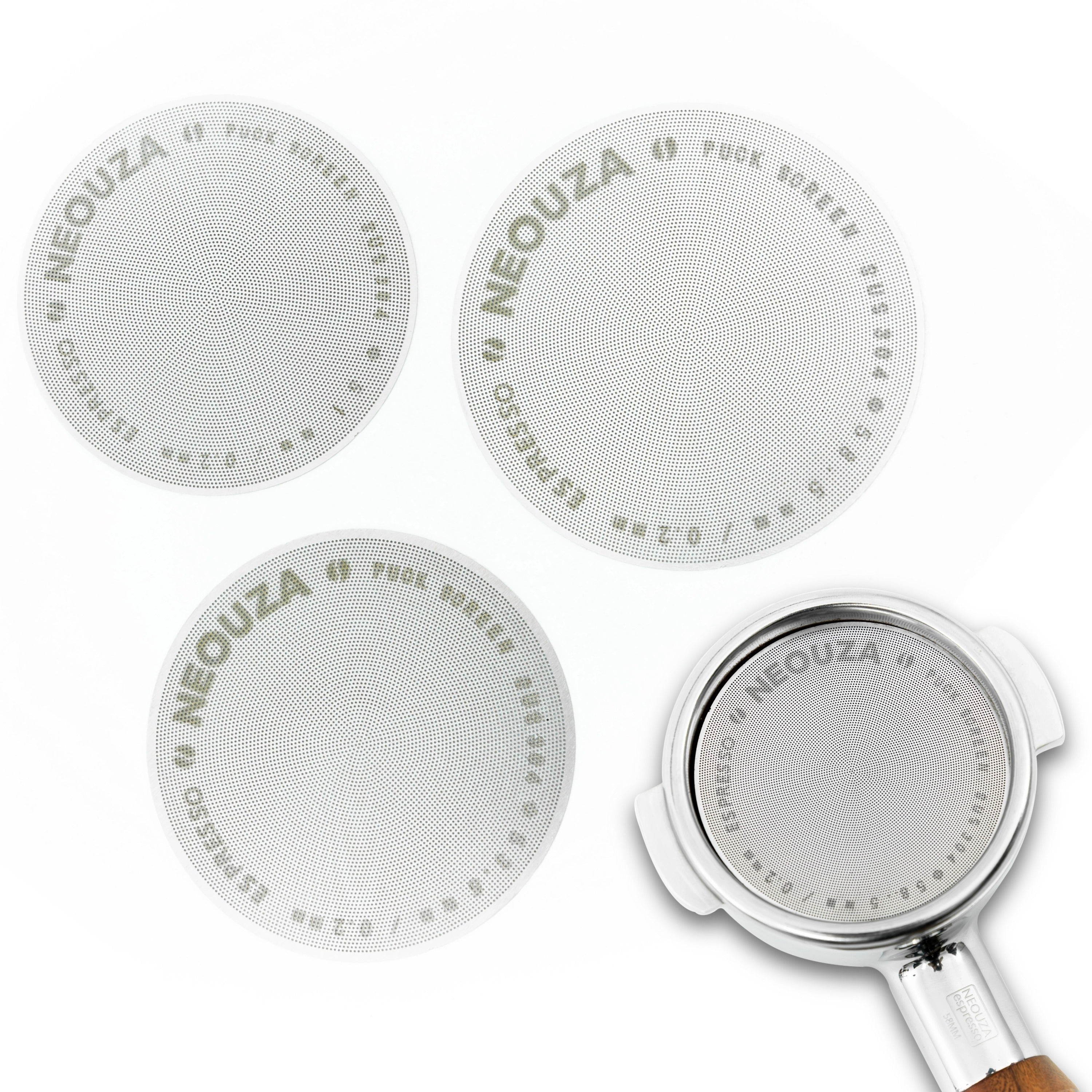 NEOUZA 51/53/58mm Espresso Puck Screen, 0.2mm Ultra Thin Coffee Filter, 304 Stainless Steel Reusable Mesh for Portafilter Basket, No Coffee Dose Reduction