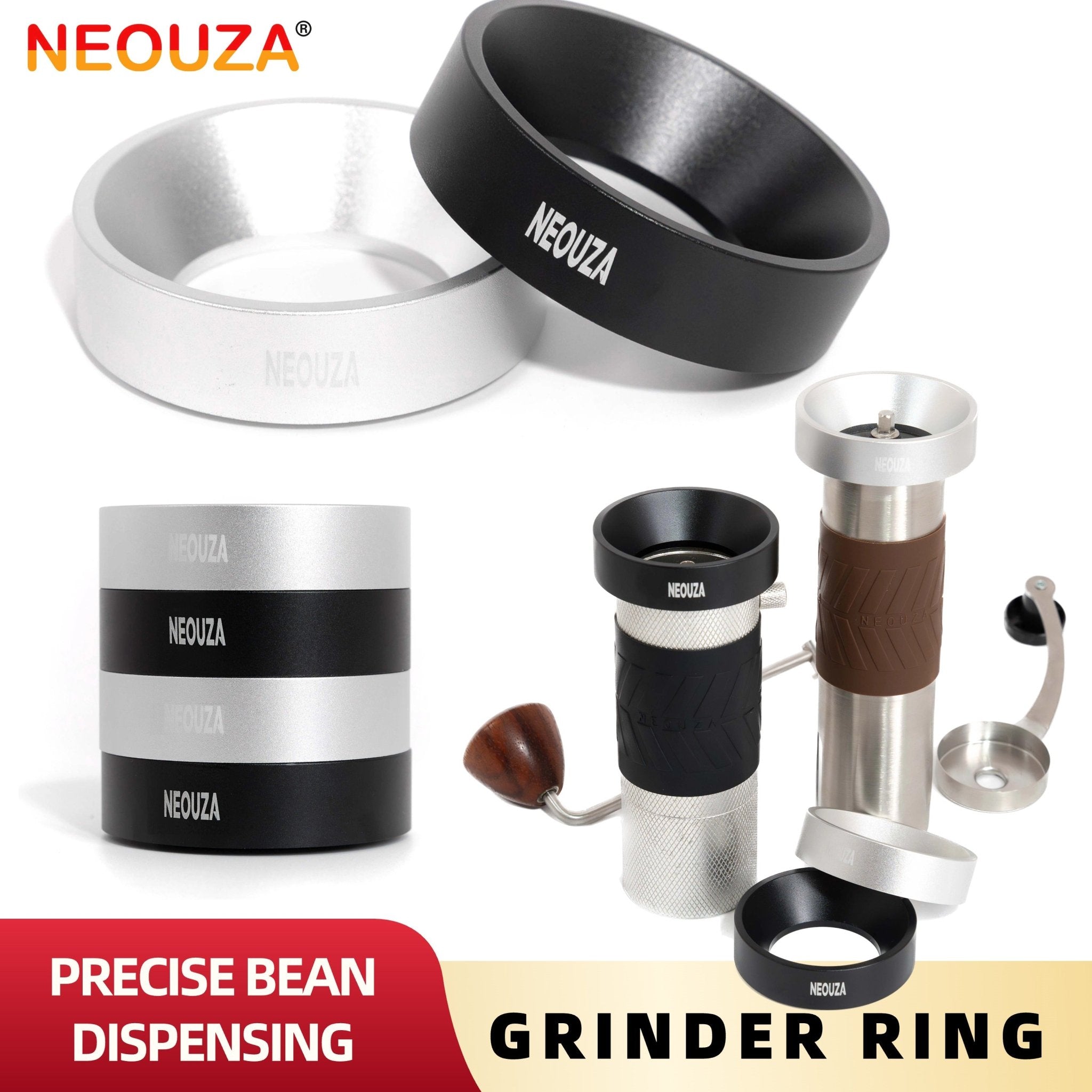 NEOUZA Manual Coffee Grinder Ring - Spill Proof Bean Funnel for KINGrinder K6/P2, Timemore C2/C3, 1ZPRESSO, Wide Mouth Anti-Scatter Ring, Aluminum - NEOUZA Official Website