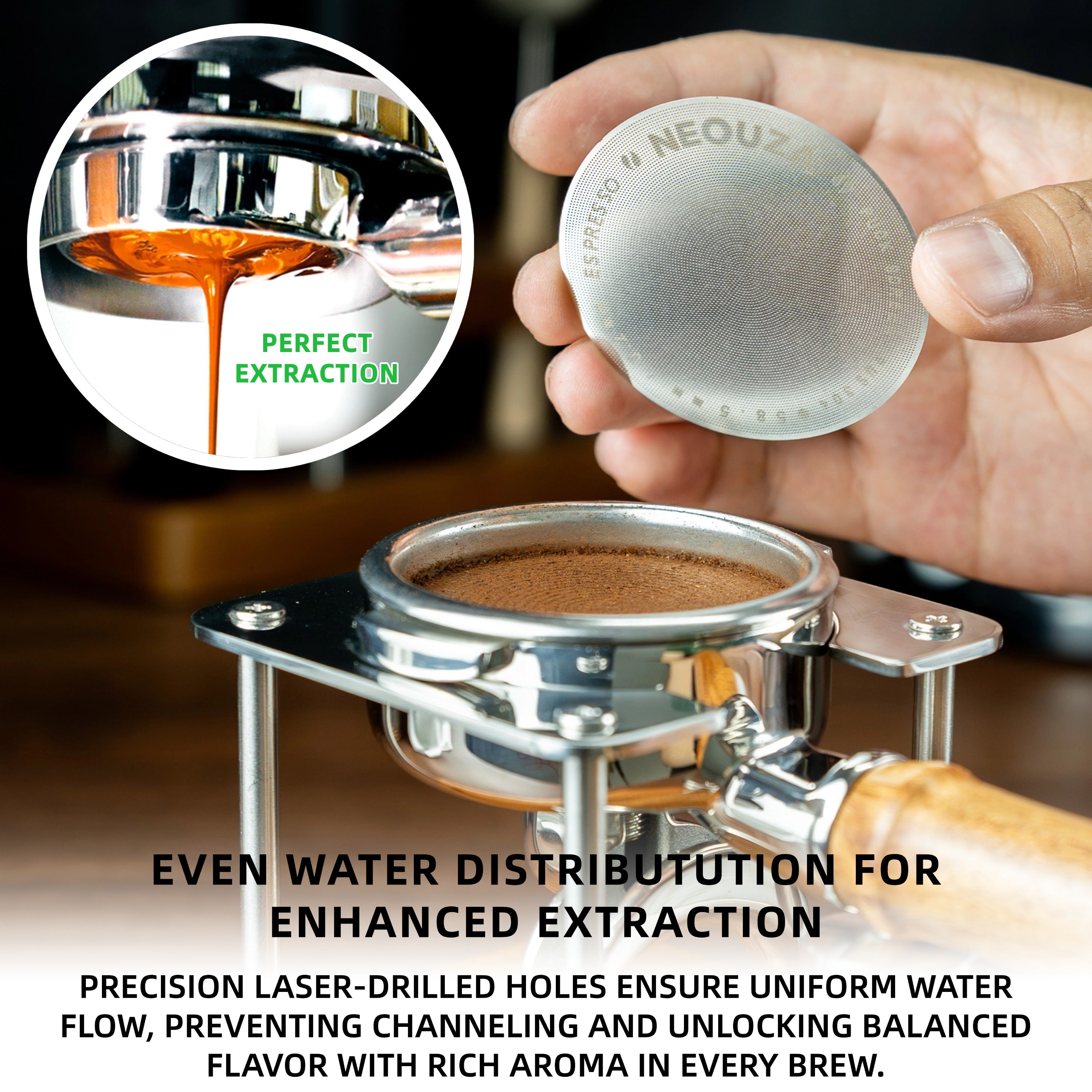 NEOUZA 51/53/58mm Espresso Puck Screen, 0.2mm Ultra Thin Coffee Filter, 304 Stainless Steel Reusable Mesh for Portafilter Basket, No Coffee Dose Reduction
