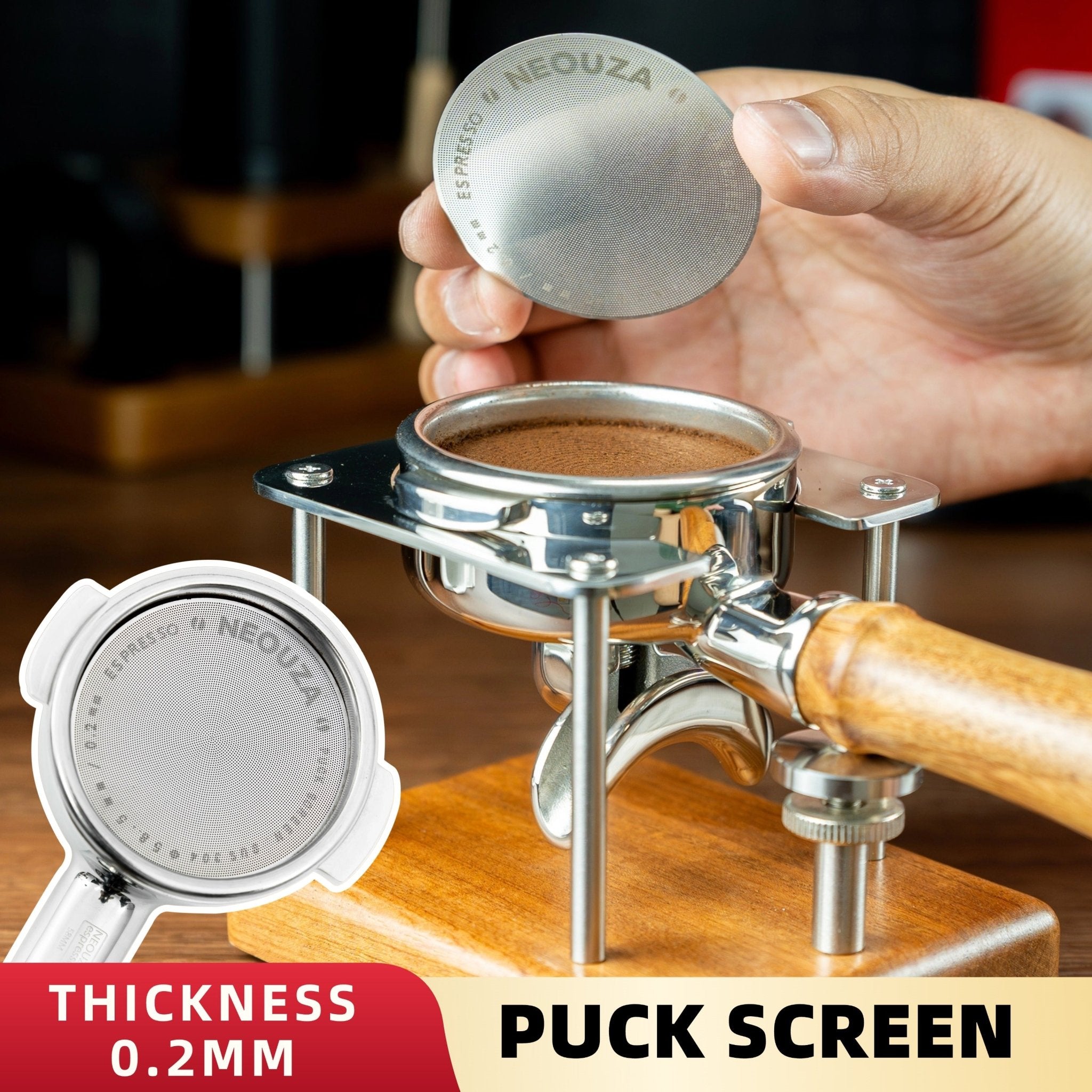 NEOUZA 51/53/58mm Espresso Puck Screen, 0.2mm Ultra Thin Coffee Filter, 304 Stainless Steel Reusable Mesh for Portafilter Basket, No Coffee Dose Reduction - NEOUZA Official Website