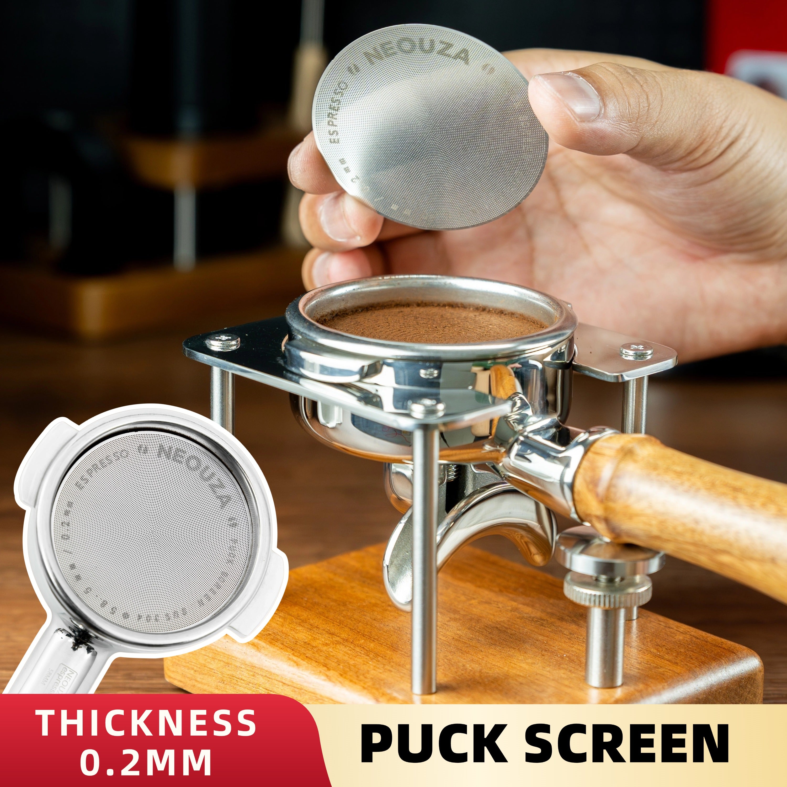 NEOUZA 51/53/58mm Espresso Puck Screen, 0.2mm Ultra Thin Coffee Filter, 304 Stainless Steel Reusable Mesh for Portafilter Basket, No Coffee Dose Reduction