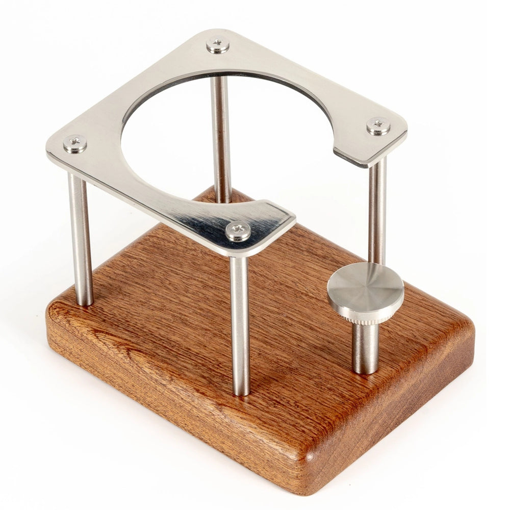 NEOUZA Coffee Tamping Station, 51/54/58mm Portafilter Stand Holder, Fits Most Espresso Machine，Adjustable Height, Sapele Mahogany, Stainless Steel