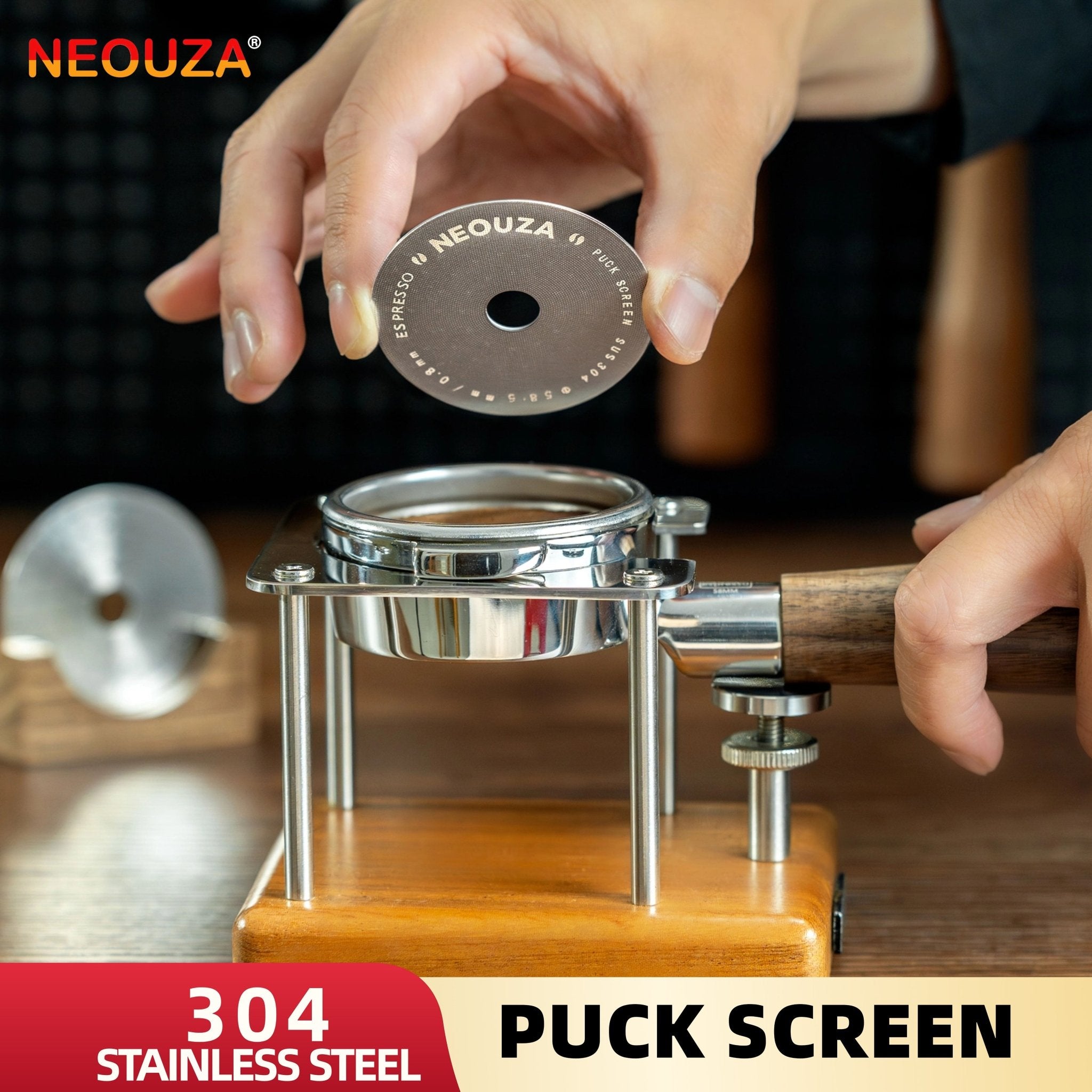 NEOUZA V3 Espresso 58mm Puck Screen with Round Hole in The Middle Screen 0.8mm Thickness Mesh Filter Stainless Steel for Barista Coffee Portafilter Basket Compatible with La Marzocco/Gaggia - NEOUZA Official Website