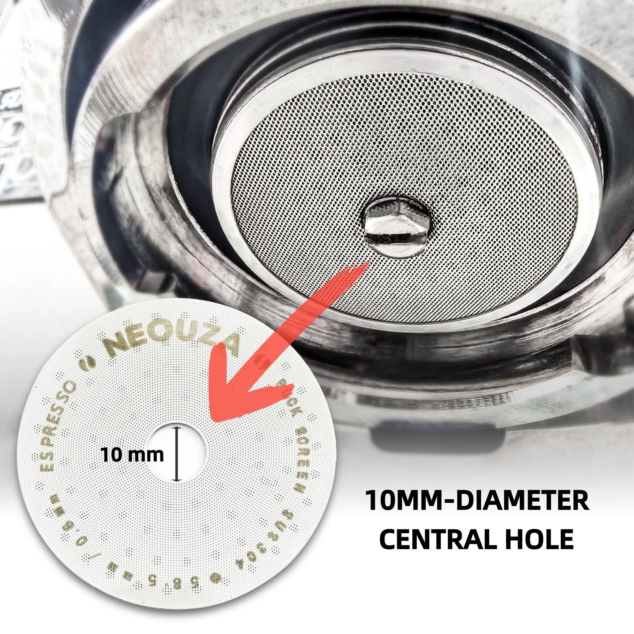 NEOUZA V3 Espresso 58mm Puck Screen with Round Hole in The Middle Screen 0.8mm Thickness Mesh Filter Stainless Steel for Barista Coffee Portafilter Basket Compatible with La Marzocco/Gaggia - NEOUZA Official Website