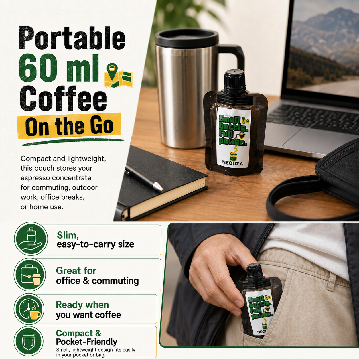 NEOUZA 30PCS Coffee Concentrate Pouches with Caps and Stickers