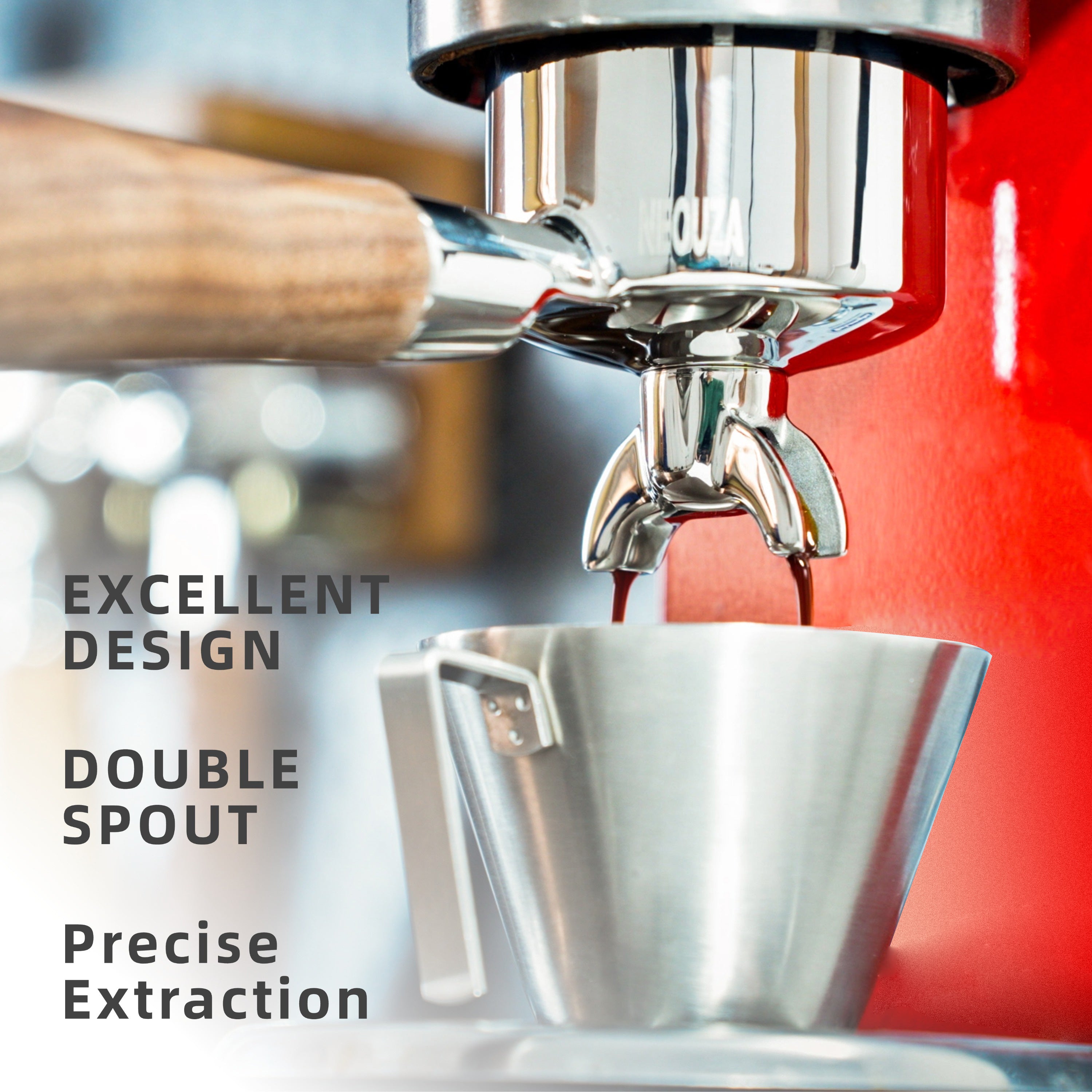 NEOUZA 51 mm Espresso-Siebträger mit Doppelausläufen, kompatibel mit Delonghi La Specialista EC9155/9255/9335/9355/9665/9865, Edelstahl 304 