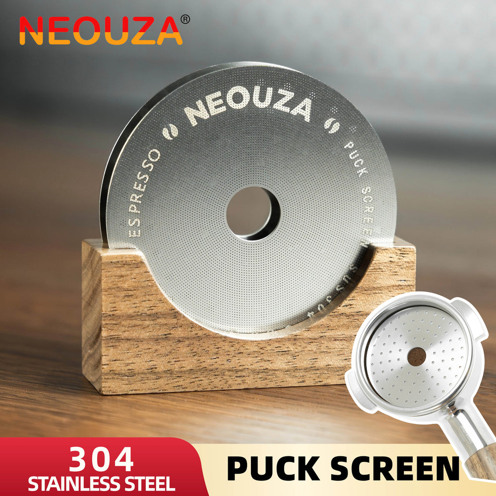 NEOUZA V3 Espresso 58mm Puck Screen with Round Hole in The Middle Screen 0.8mm Thickness Mesh Filter Stainless Steel for Barista Coffee Portafilter Basket Compatible with La Marzocco/Gaggia