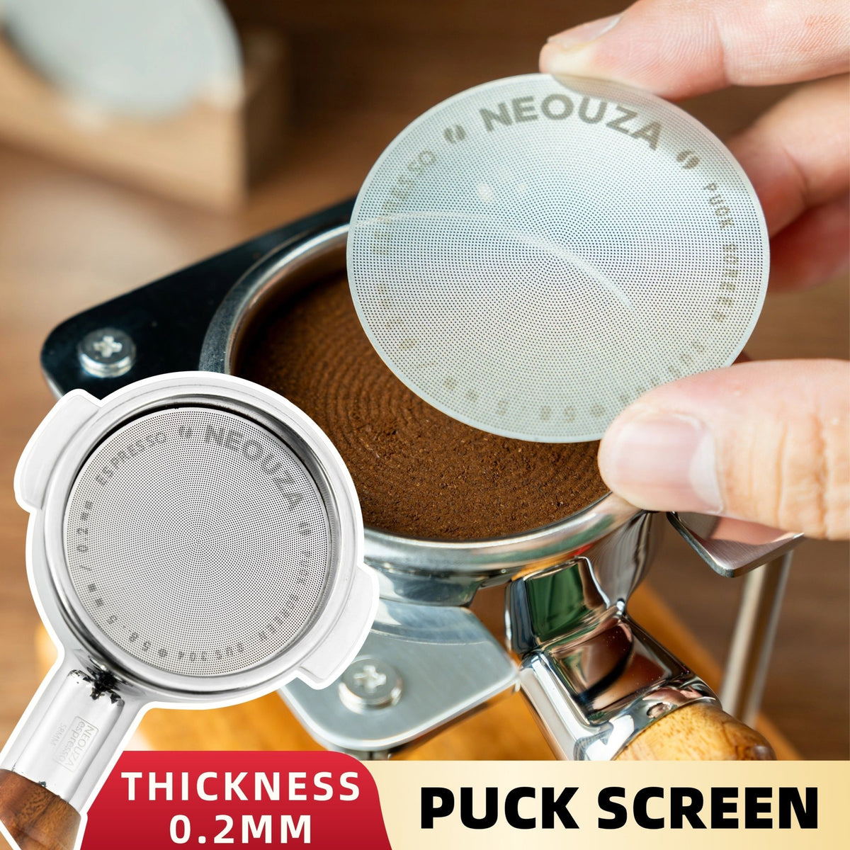 NEOUZA 51/53/58mm Espresso Puck Screen, 0.2mm Ultra Thin Coffee Filter, 304 Stainless Steel Reusable Mesh for Portafilter Basket, No Coffee Dose Reduction - NEOUZA Official Website