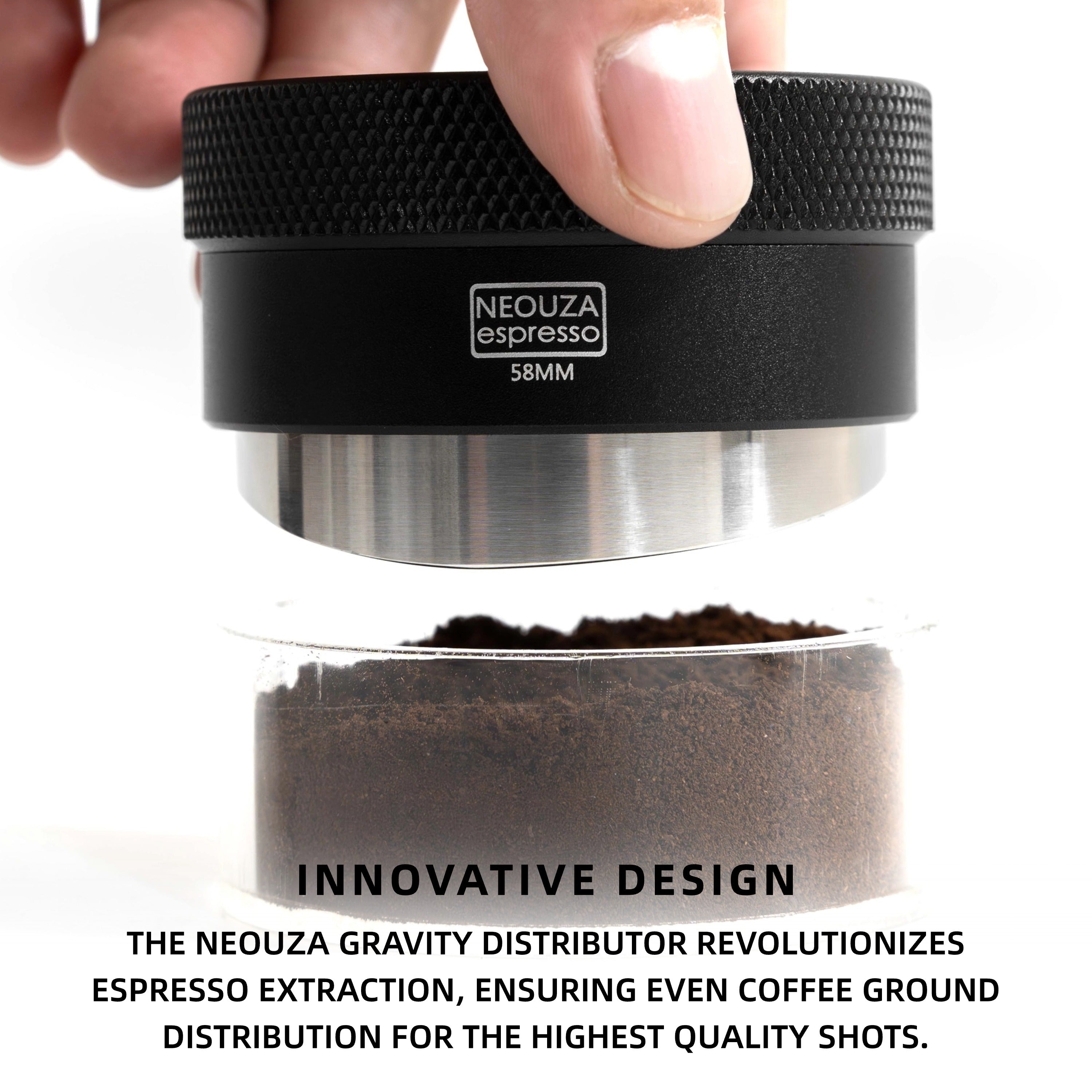 NEOUZA Coffee Gravity Adaptive Distributor for Espresso Portafilter, 51mm,53mm,58mm, Auto Leveling Distributor, Leveler with S-Shaped Base