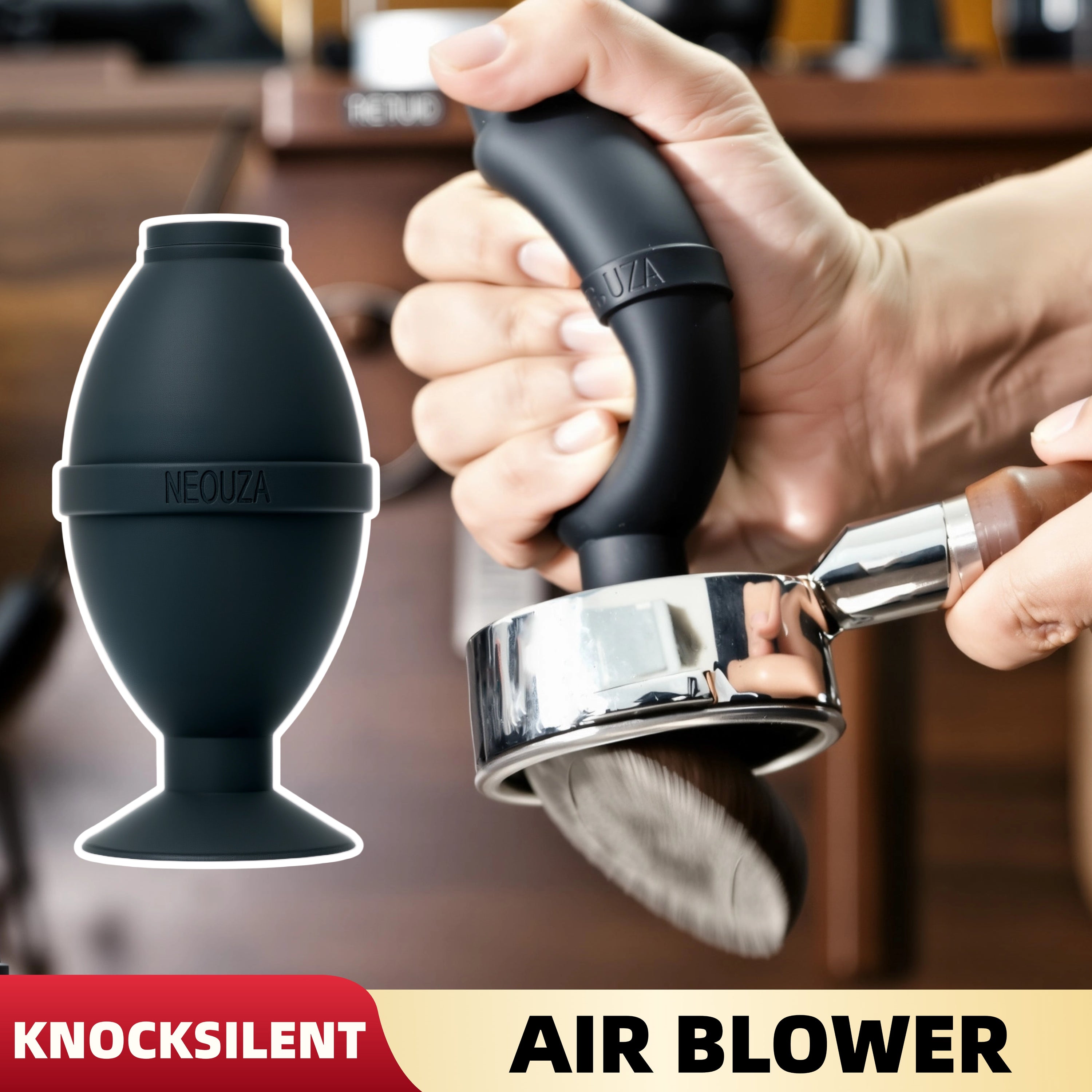 NEOUZA Coffee air blower, silent no-tap residue bin coffee grounds cleaning tool, silicone washable