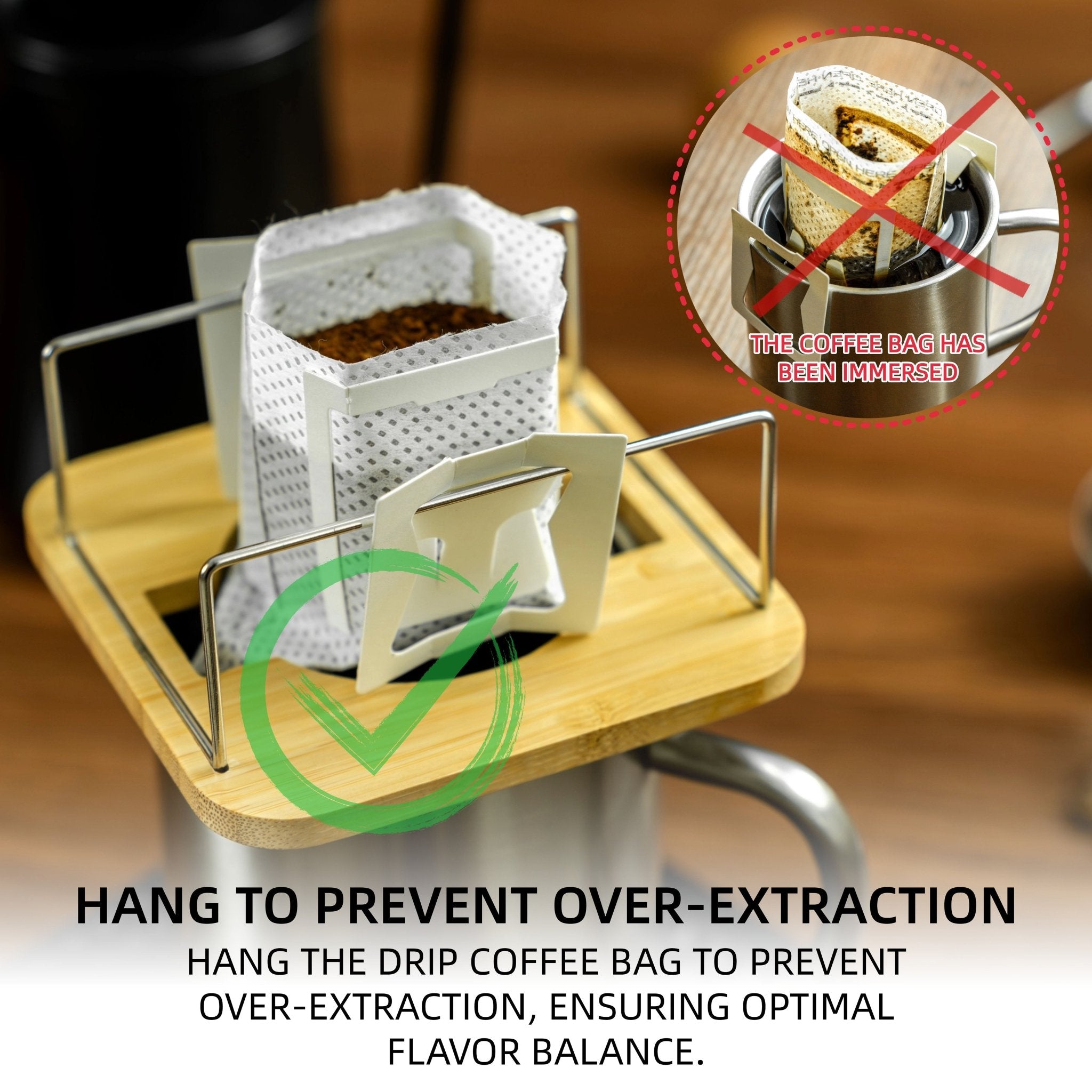 NEOUZA Bamboo & Stainless Steel Coffee Drip Filter Bag Holder, 2-in-1 Drip Bag Holder & Pour-Over Dripper, Compact for Travel Home Brewing Multifunctional Coffee Stand - NEOUZA Official Website