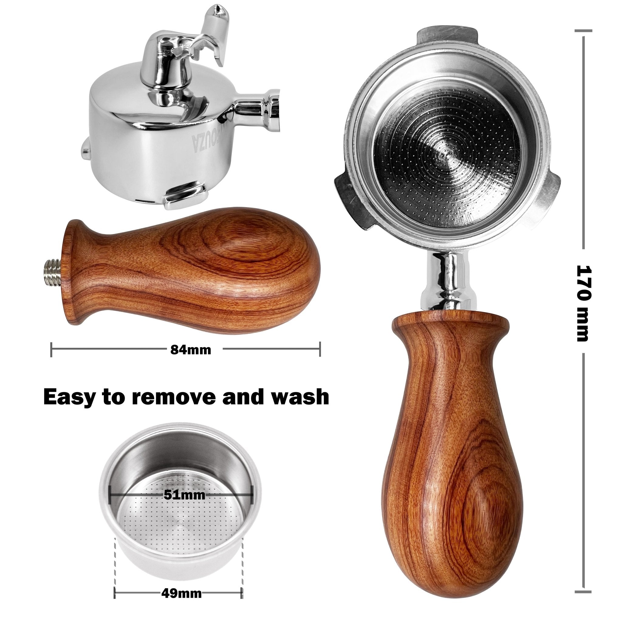 51mm Espresso Short Wooden Handle Portafilter - Compatible with De'Longhi Dedica, EC680, EC685, EC695, EC785, EC820, EC850, EC860 & Oster Nova PrimaLatte Coffee Machines - NEOUZA Official Website