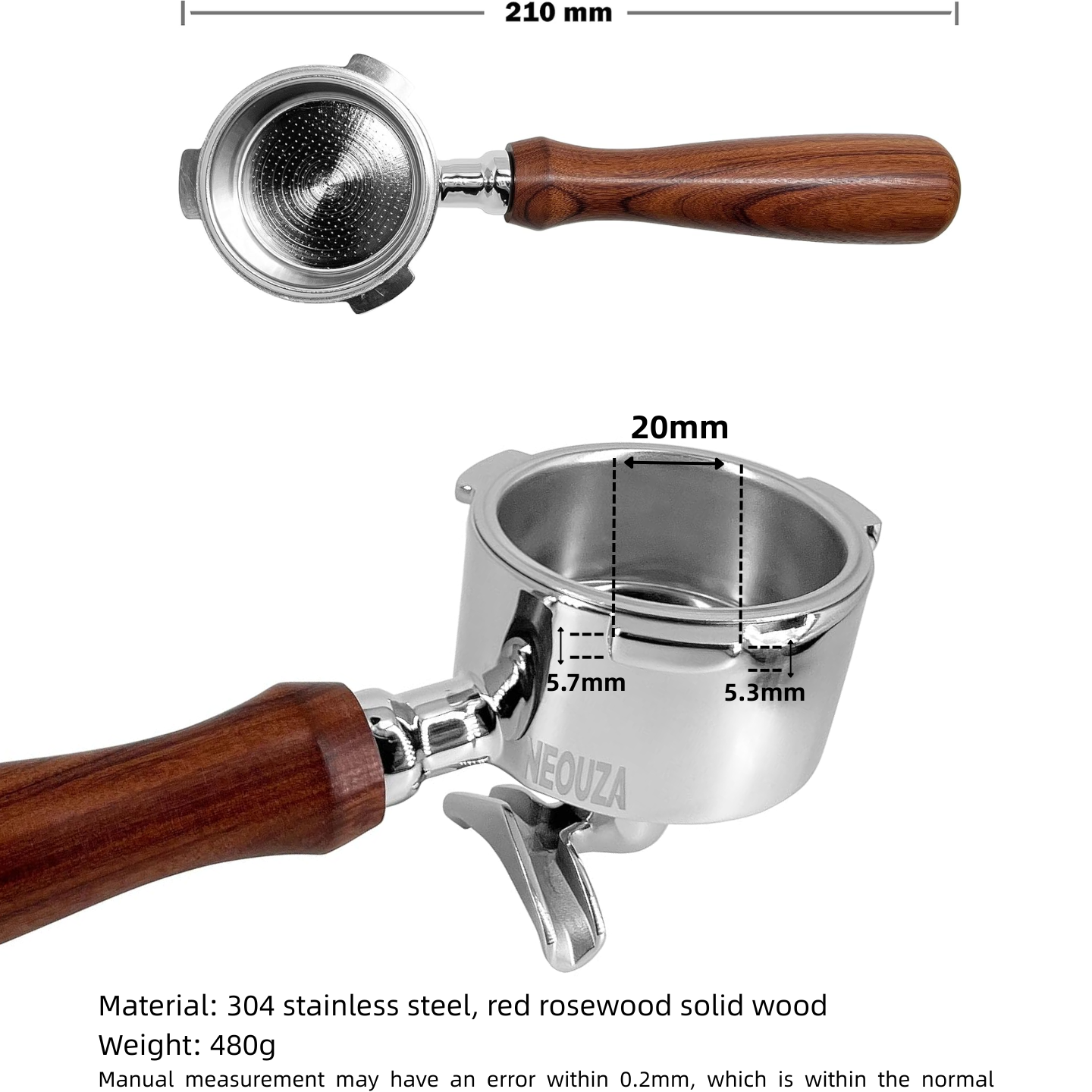 NEOUZA 51mm Portafilter Compatible De'Longhi EC680/EC685/EC820/EC850/EC860/EC785/EC885 Espresso Machine Stainless Steel Non-Pressurized Basket Two Spouts