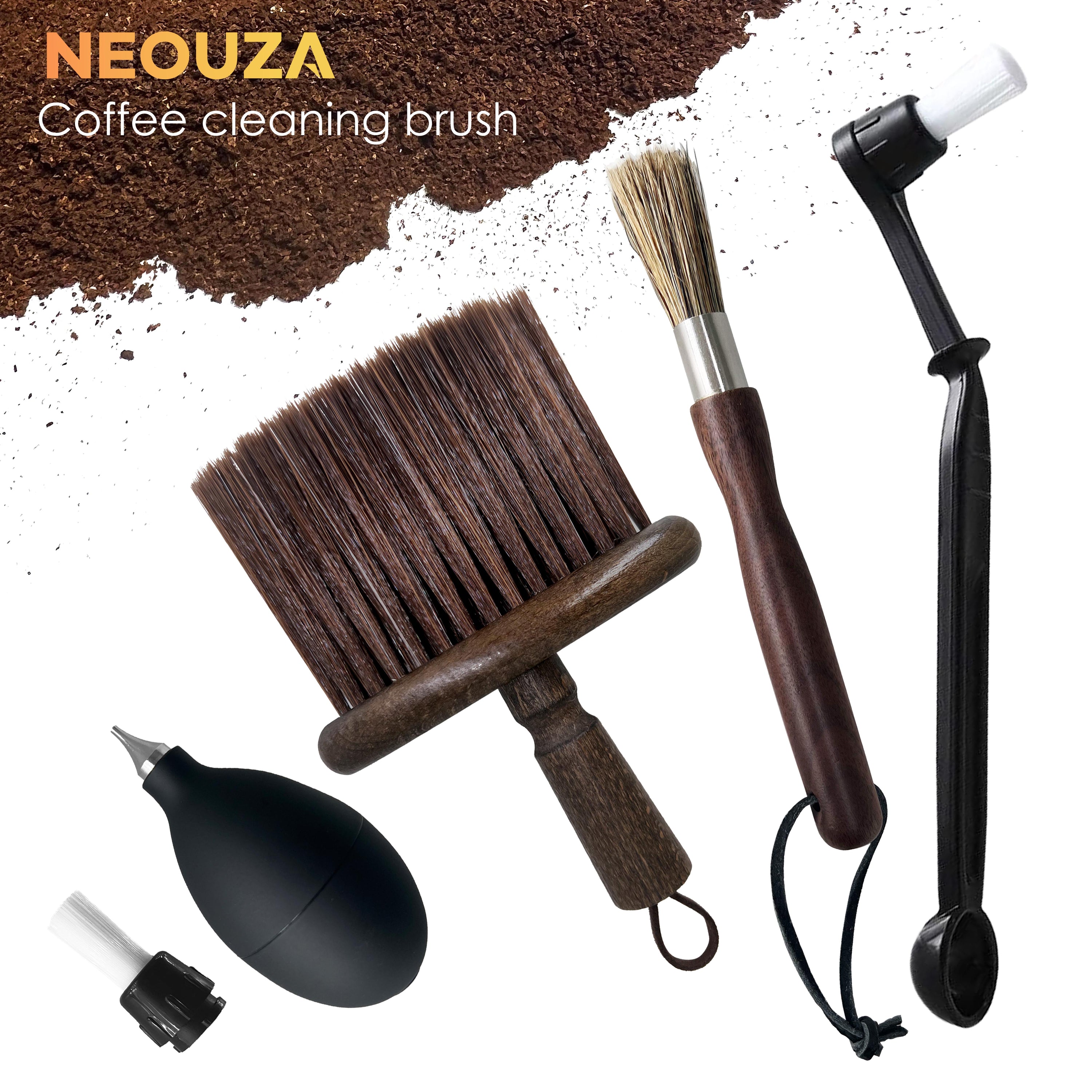 NEOUZA Espresso Machine Cleaning Tool Kit - Brushes for Brewing Group Head, Grinder and Coffee Bar, Air Blower