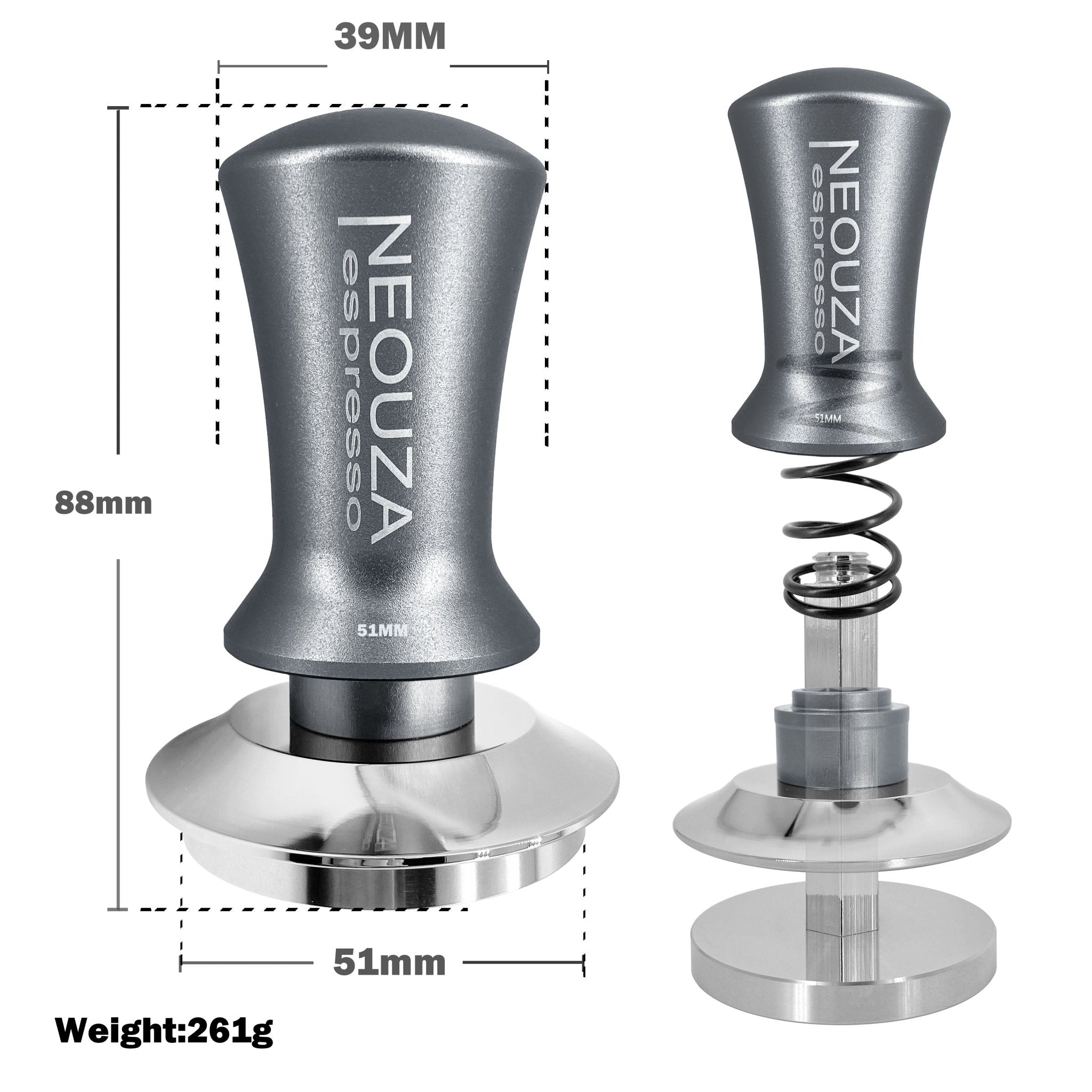 NEOUZA Coffee Tamper Spring Loaded Self-Leveling for Espresso Machine, 304 Stainless Steel Anti-Stick Base, Aluminium Handle - NEOUZA Official Website