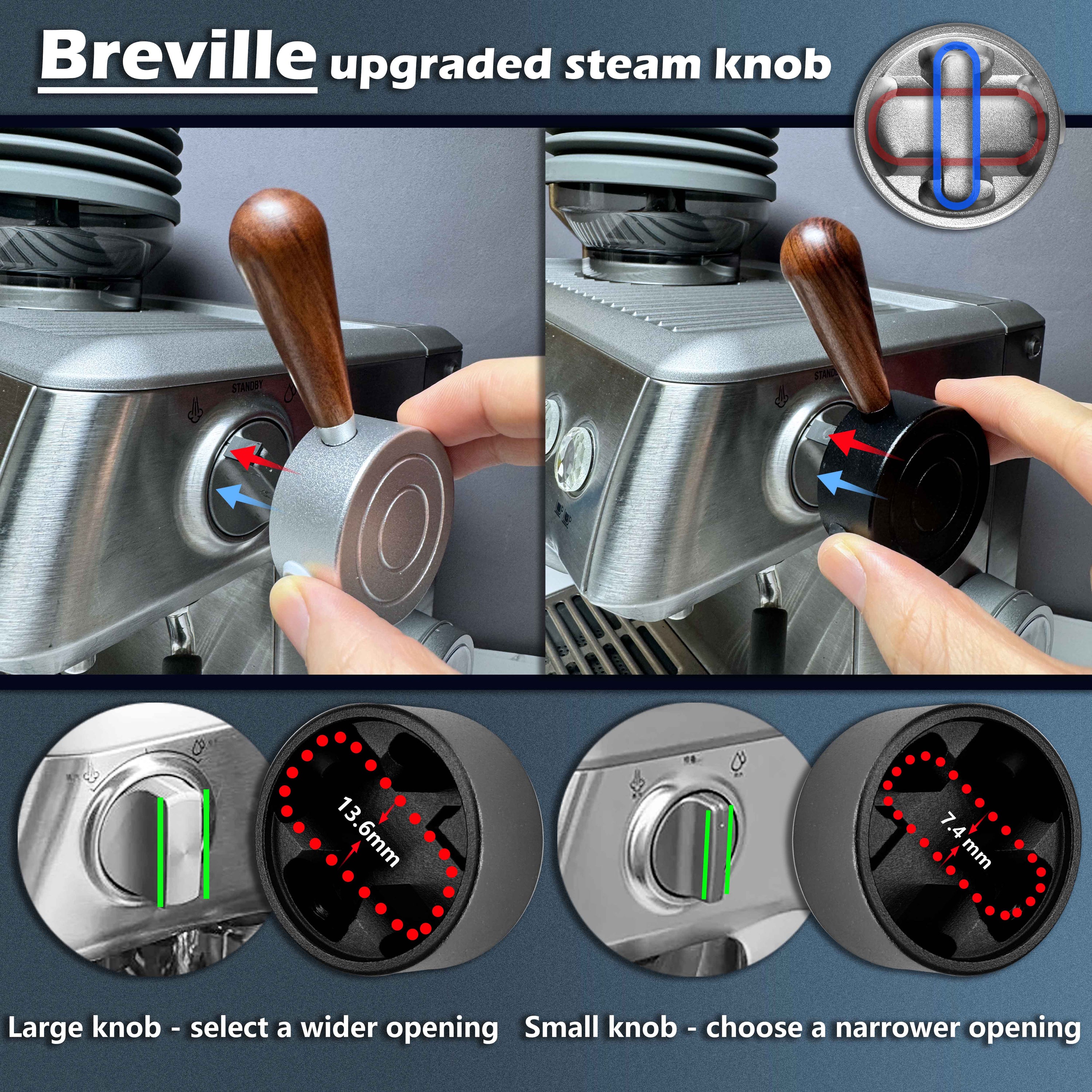 NEOUZA Espresso Machine Upgraded Steam Lever Compatible for Breville Sage Barista Express BES870XL BES875 BES876, Aluminum, Wood Handle